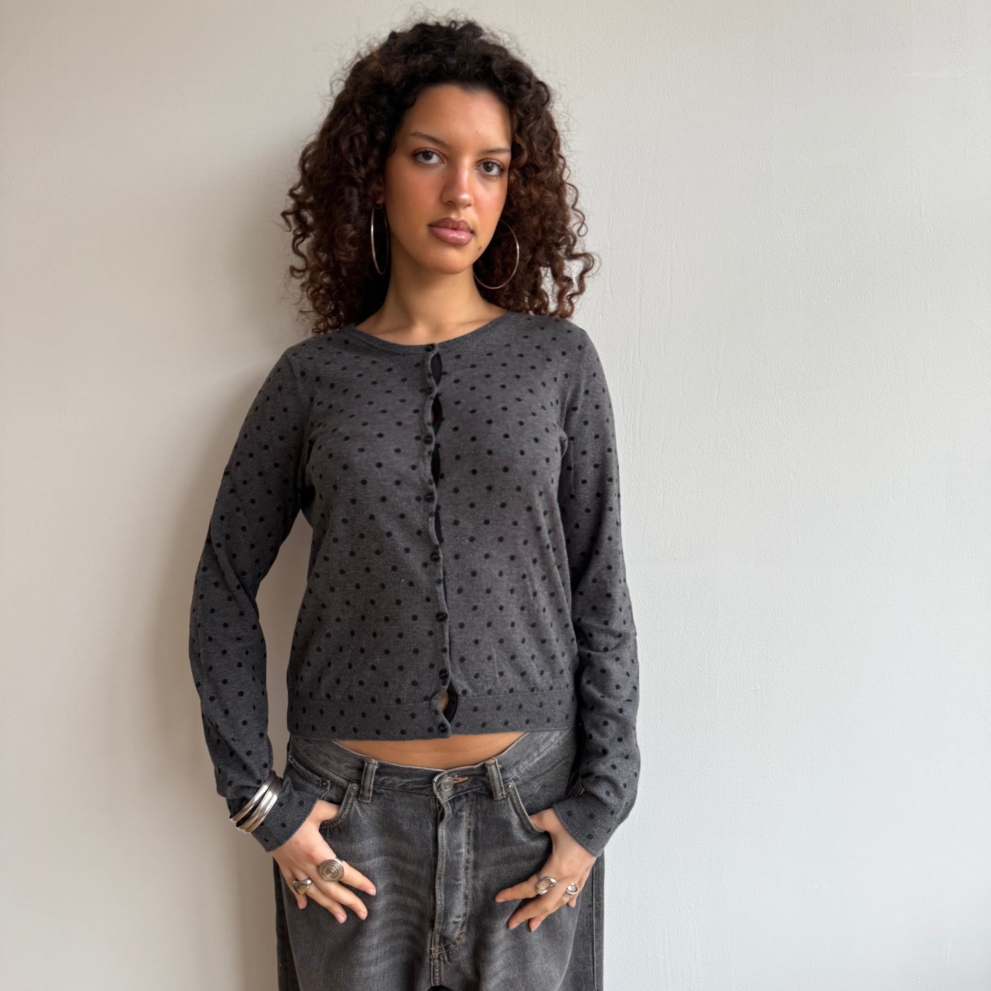 Dark grey polka dot cardi - Size M