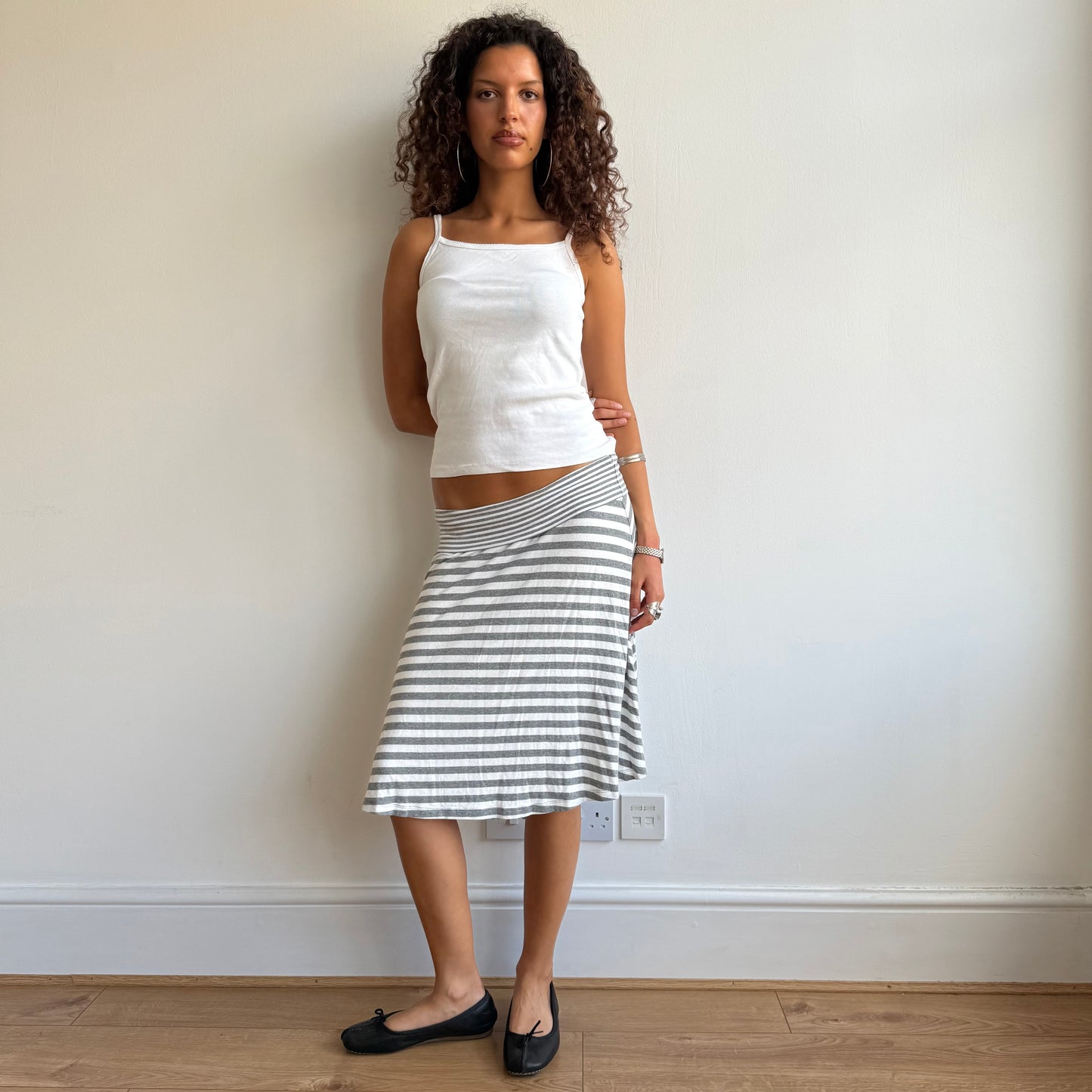 Grey striped midi skirt - Size L
