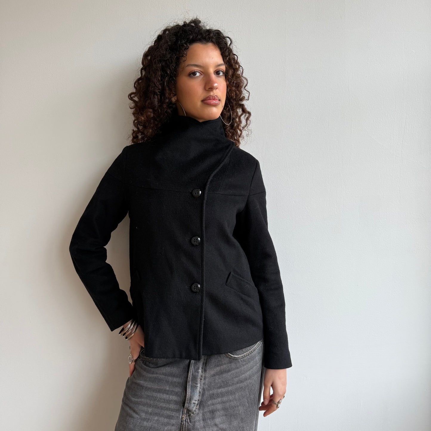 Black high neck peacoat - Size M