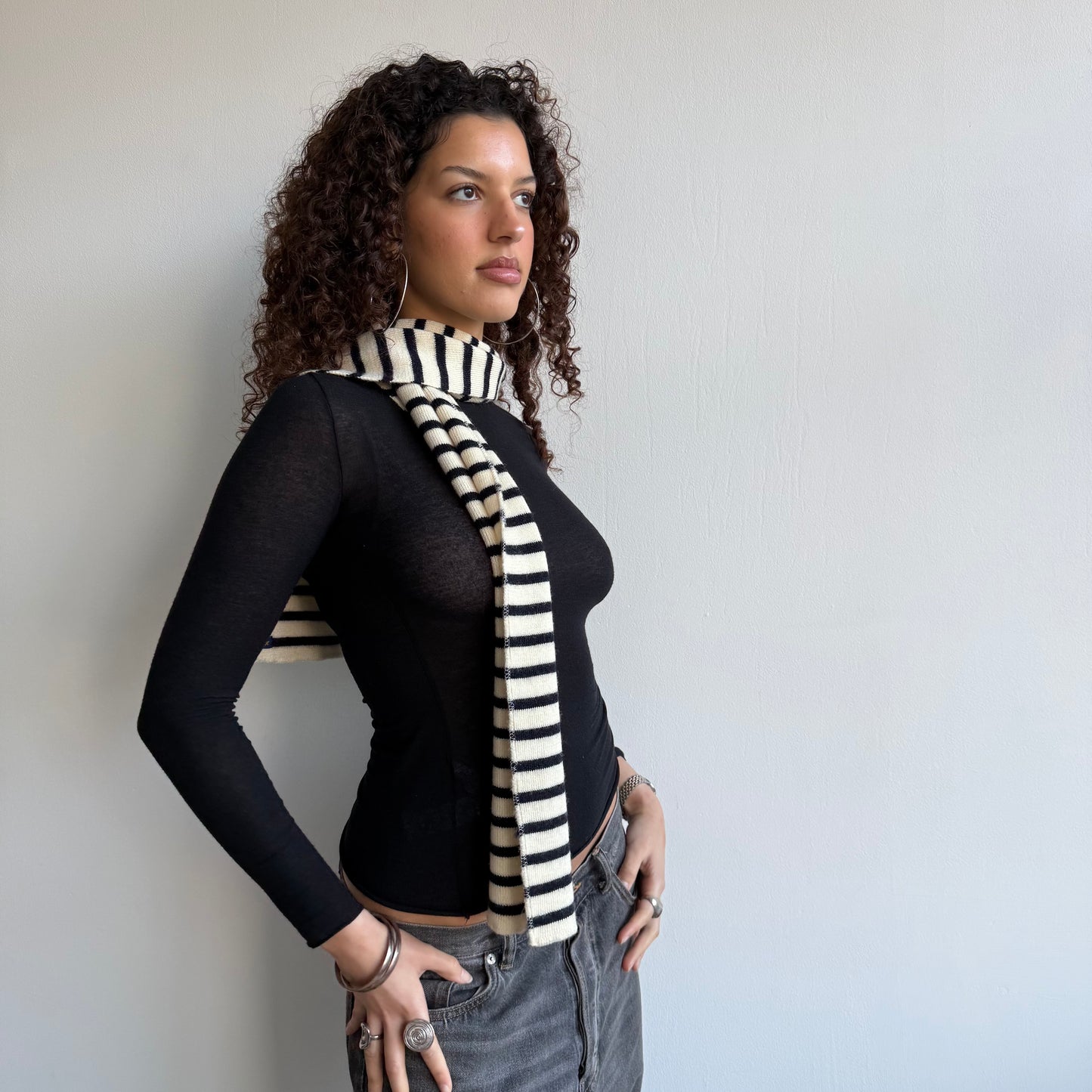Navy + cream striped scarf