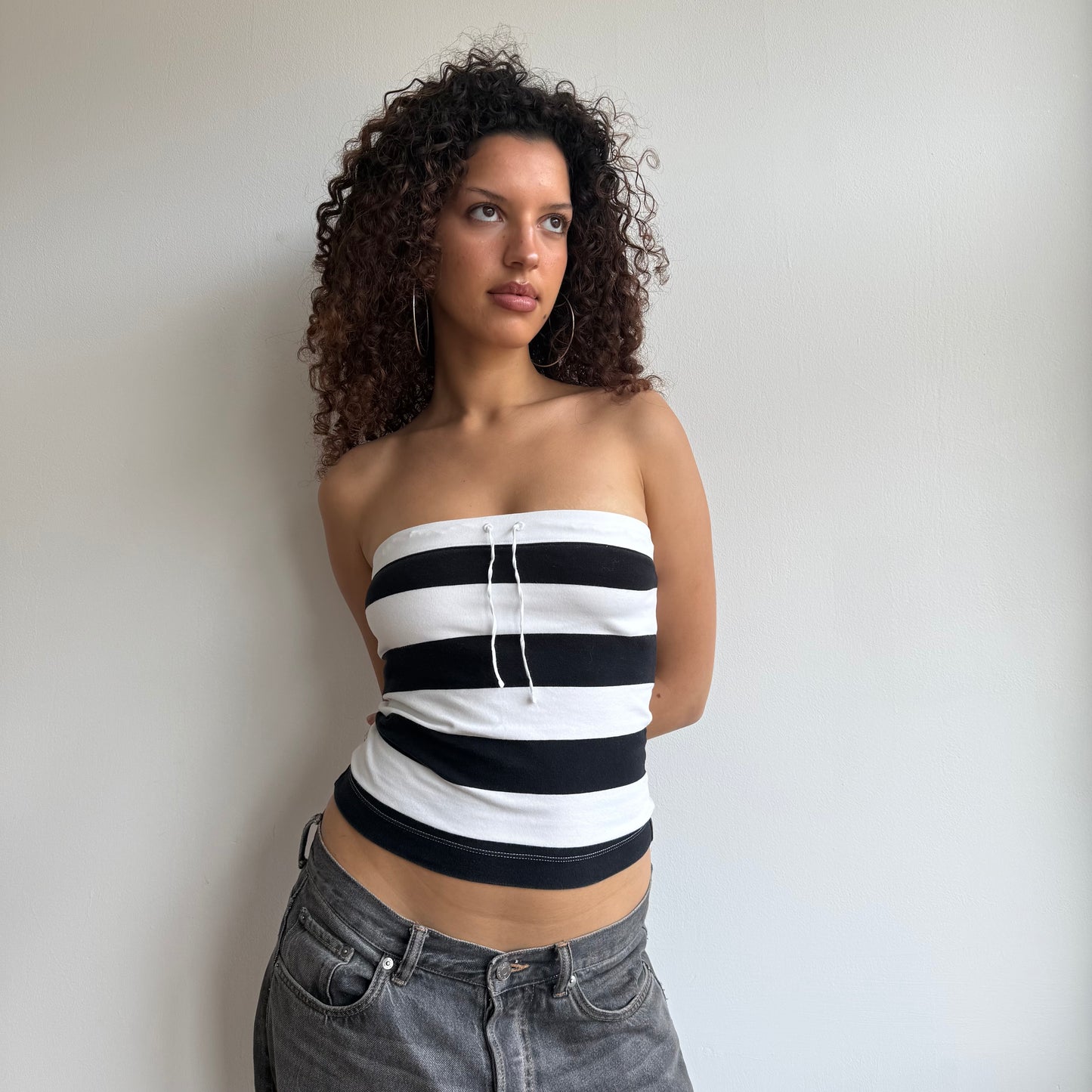 Black and white striped bandeau - Size S