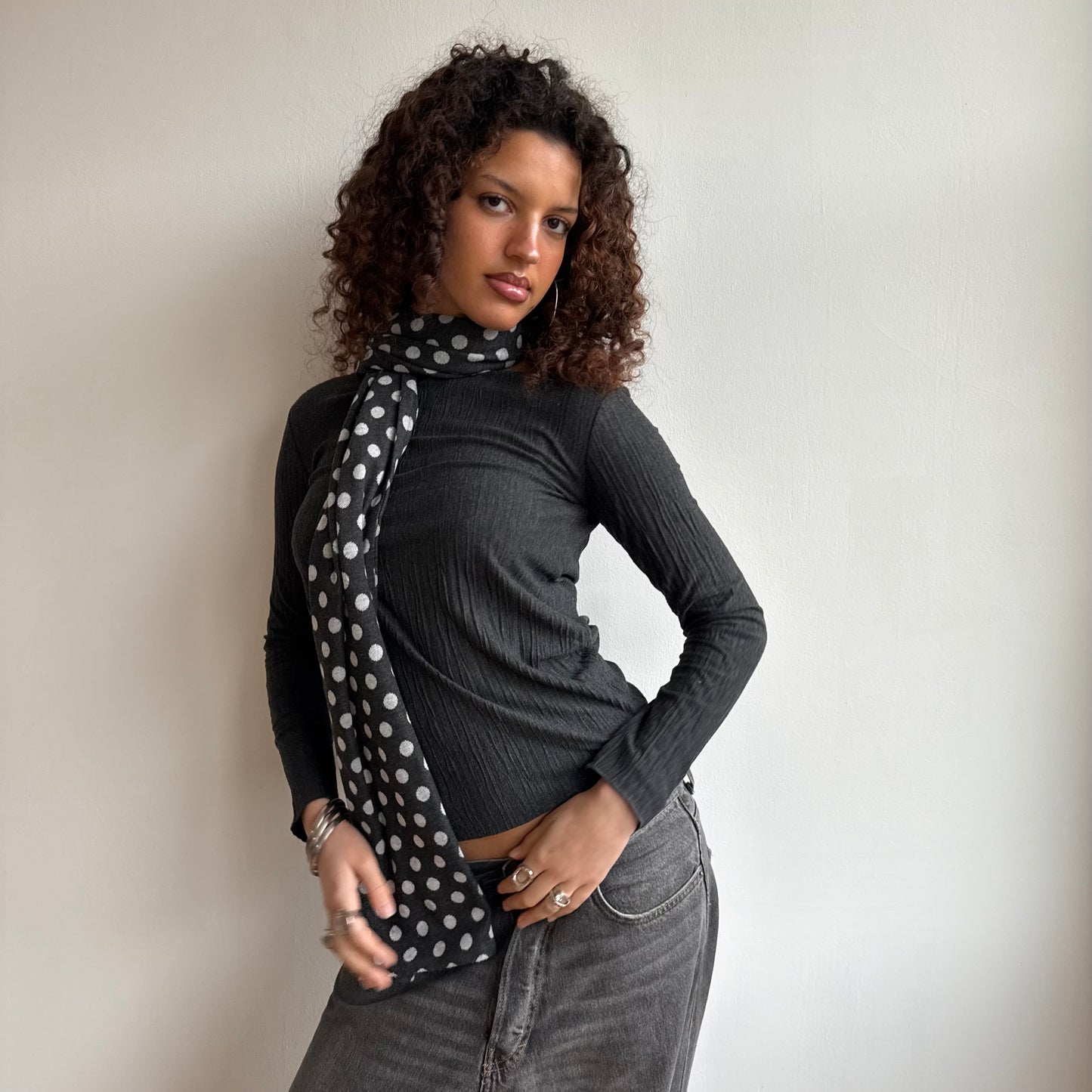 Dark grey polka dot scarf