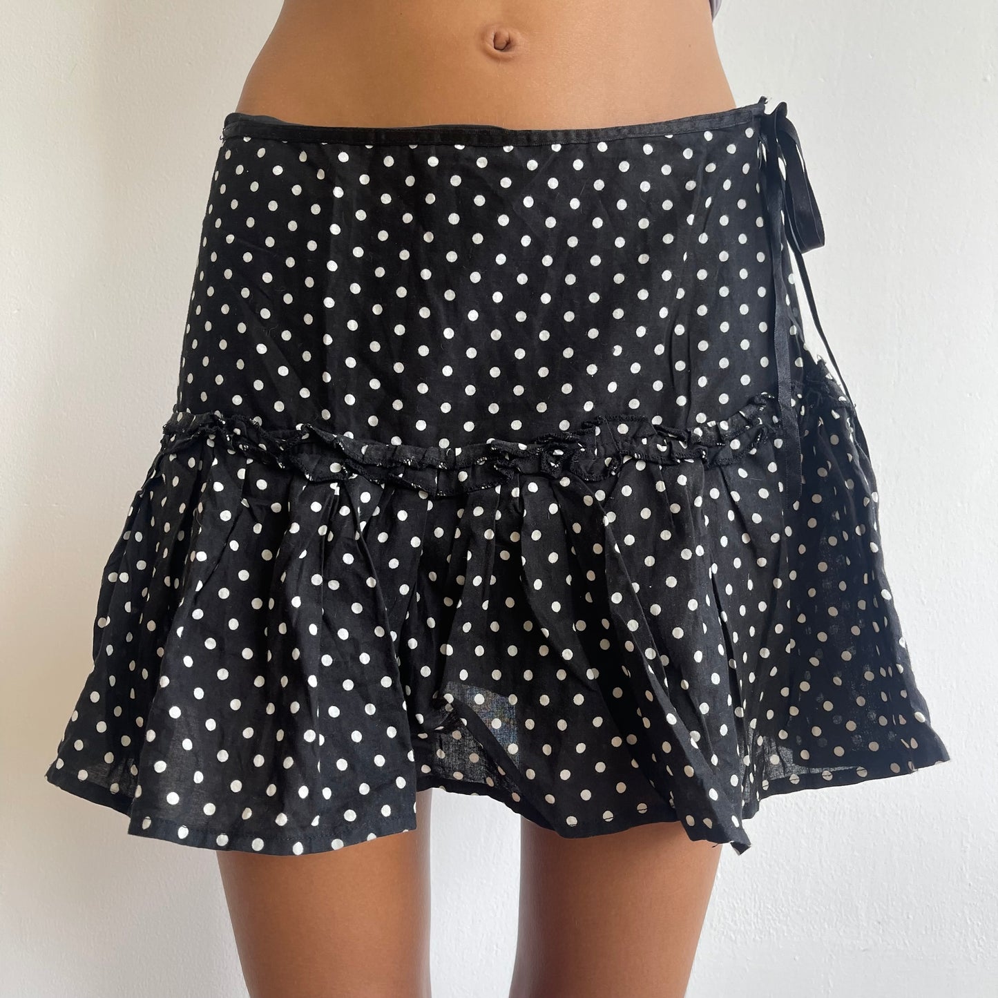 Black polka dot tie side mini skirt - Size XS