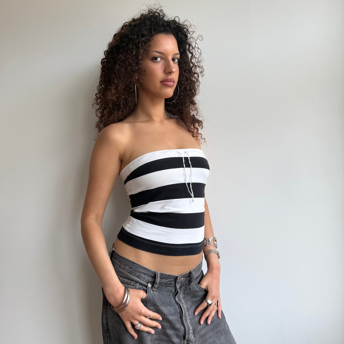Black and white striped bandeau - Size S