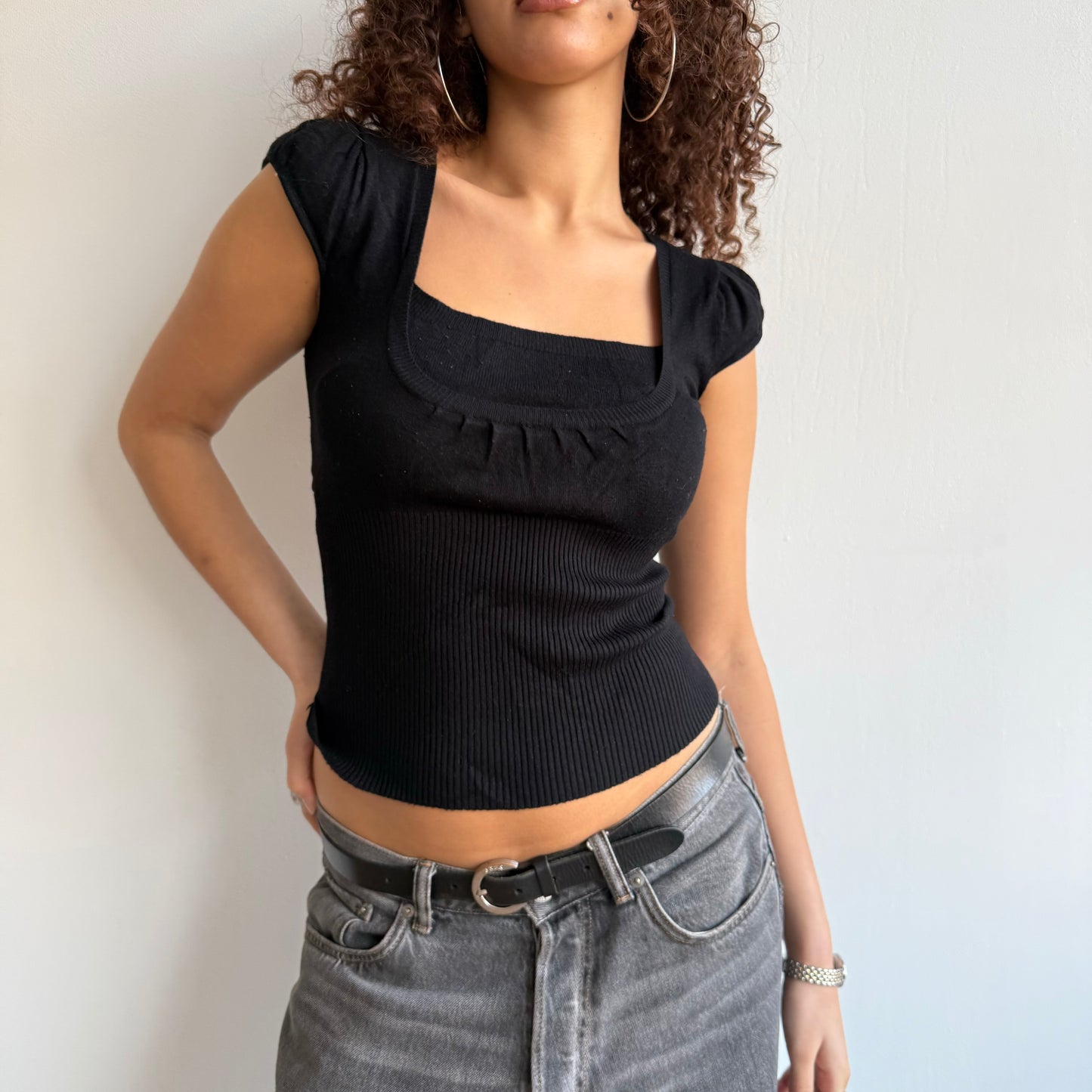 Black knit tie-back top - Size S