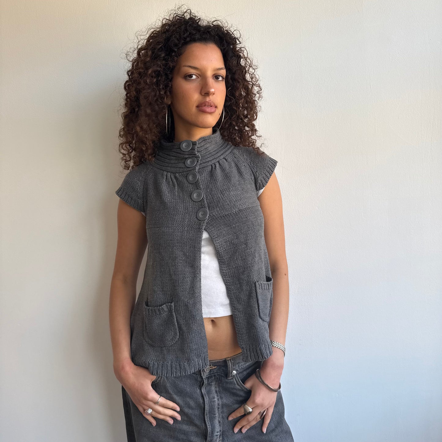 Grey button neck knit - Size S/M
