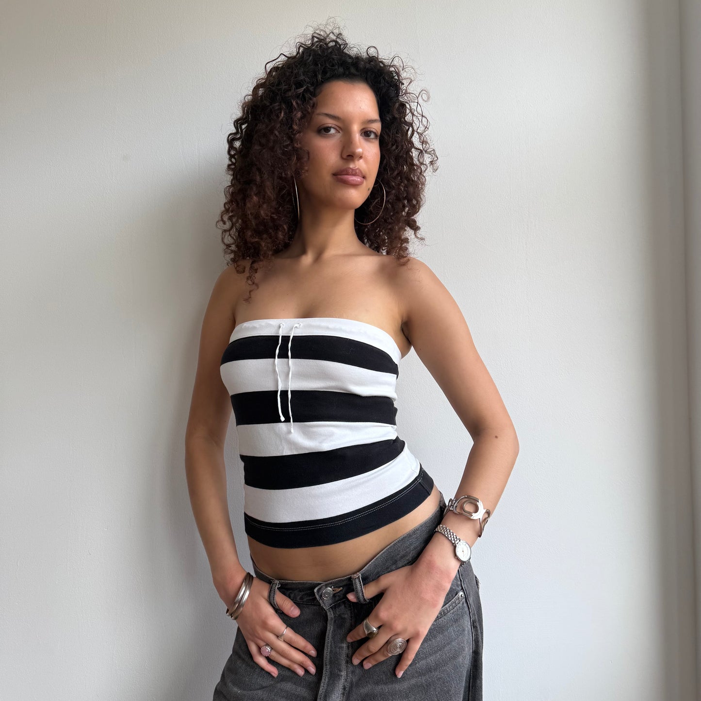 Black and white striped bandeau - Size S