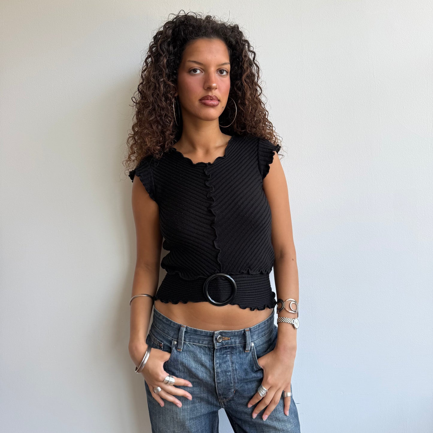 Black short sleeve O-ring knit - Size S