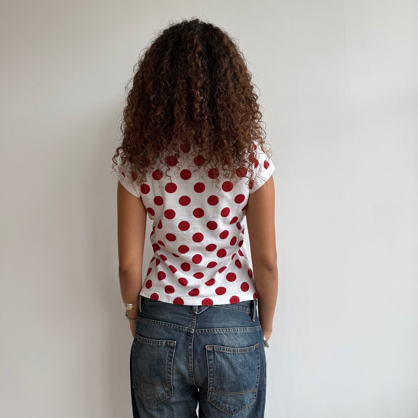 Red polka dot Lacoste polo - Size S/M