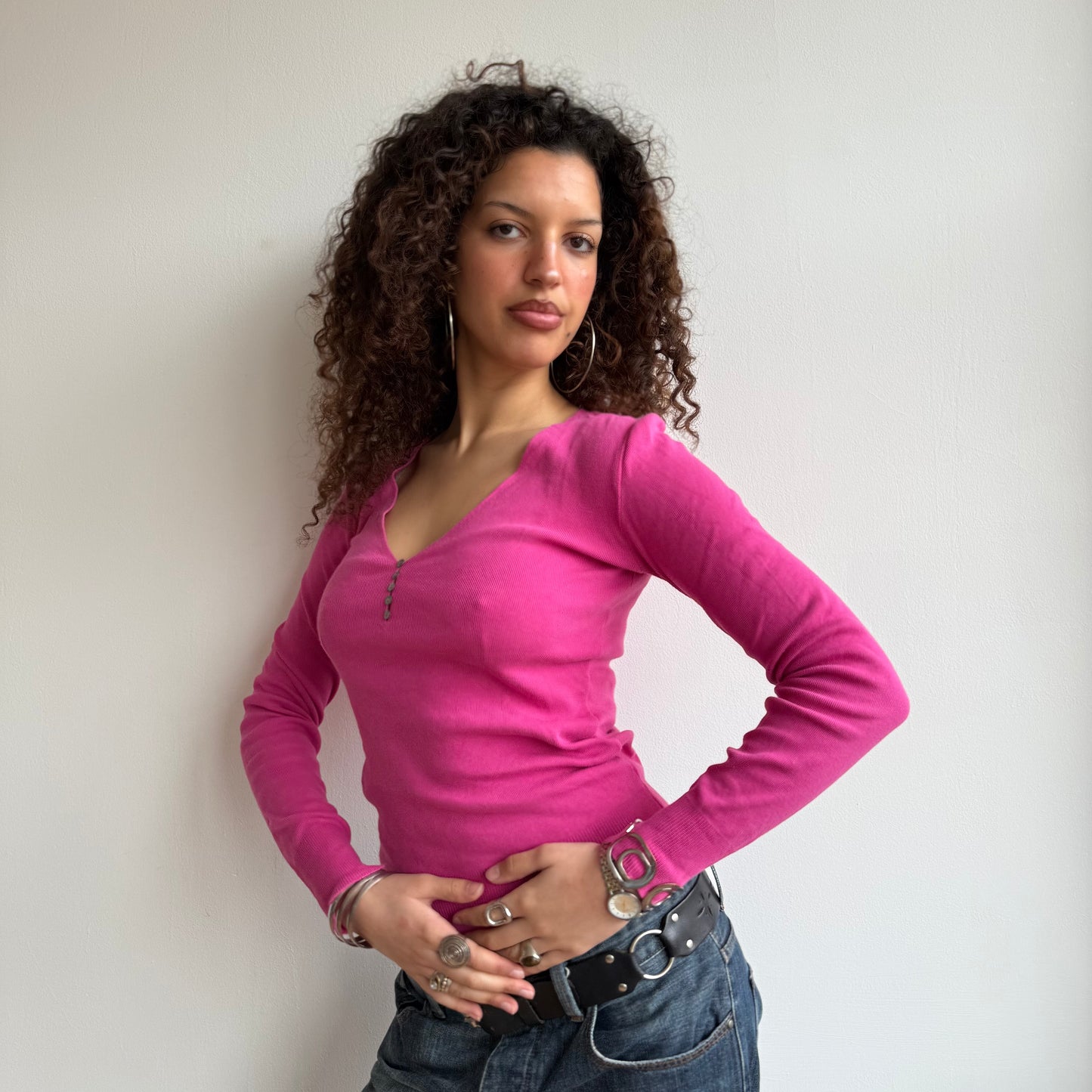 Pink v-neck knit - Size S