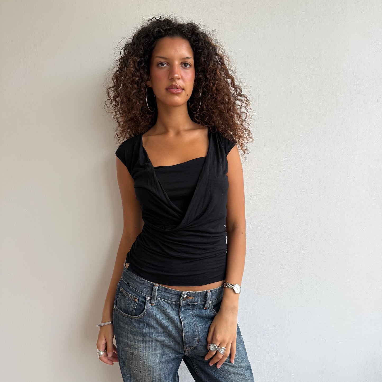 Black cowl front top - Size M