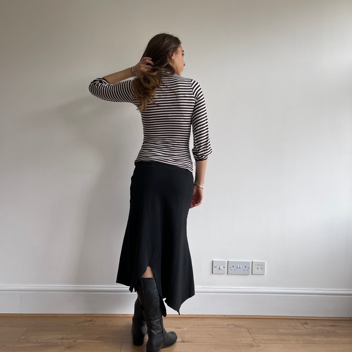 Brown stripe cut out top - Size S