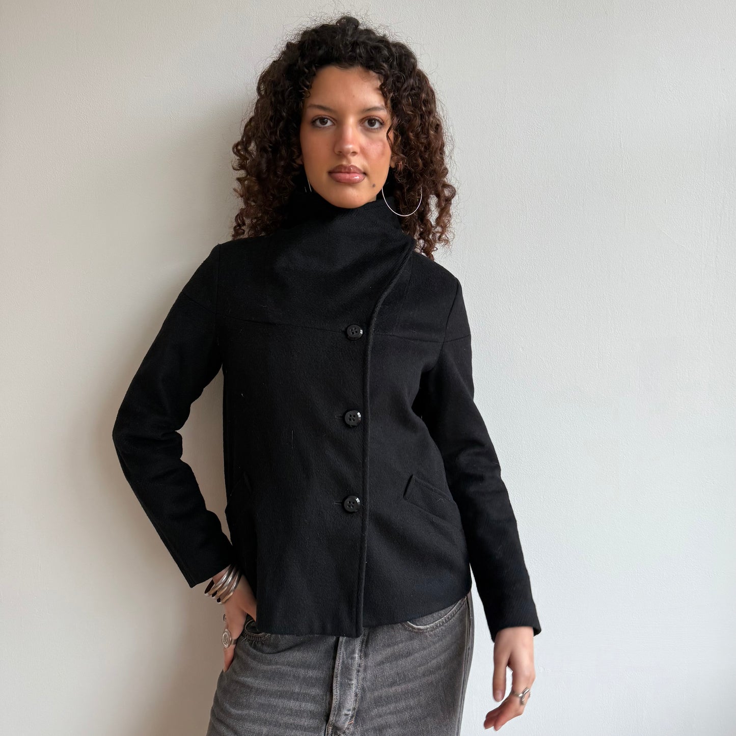 Black high neck peacoat - Size M