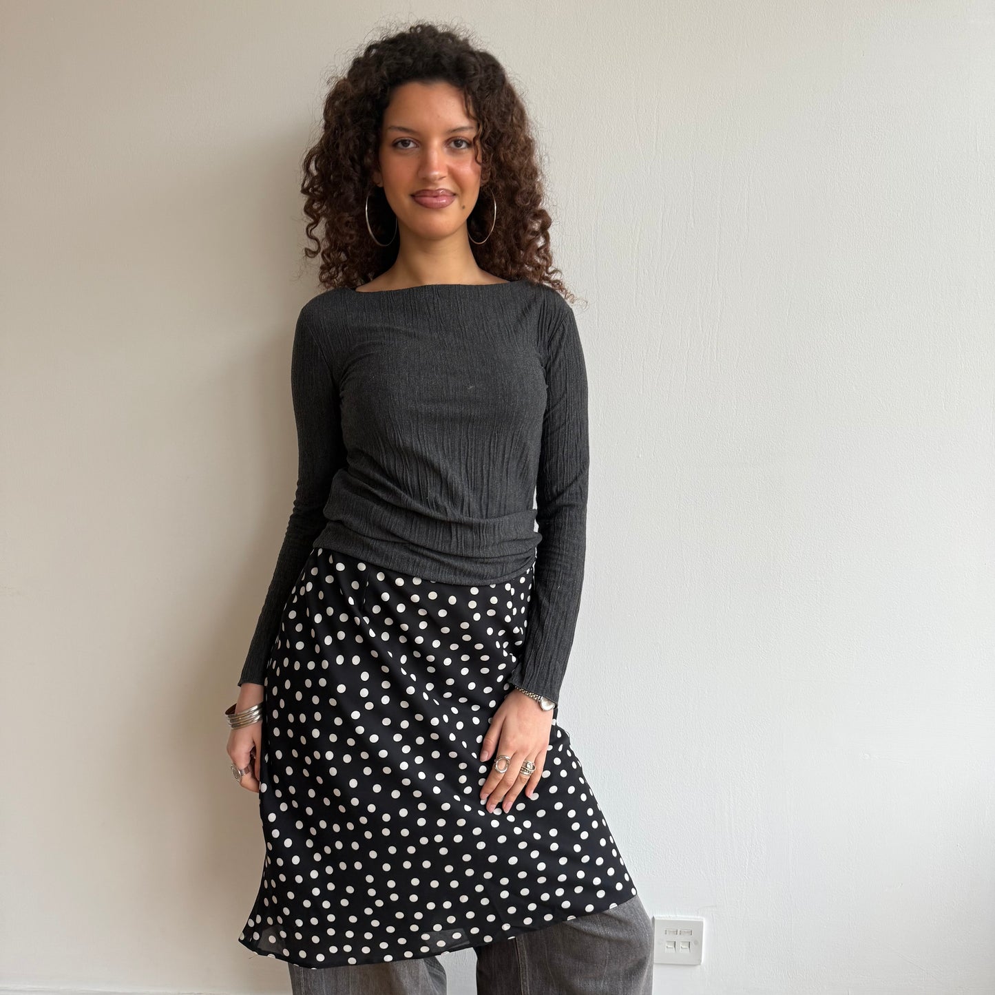 Black polka dot midi skirt - Size M