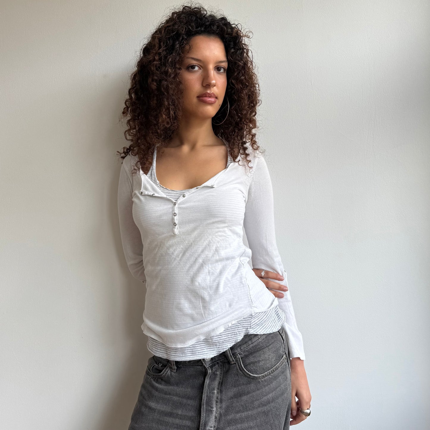White + grey double layer top - Size M