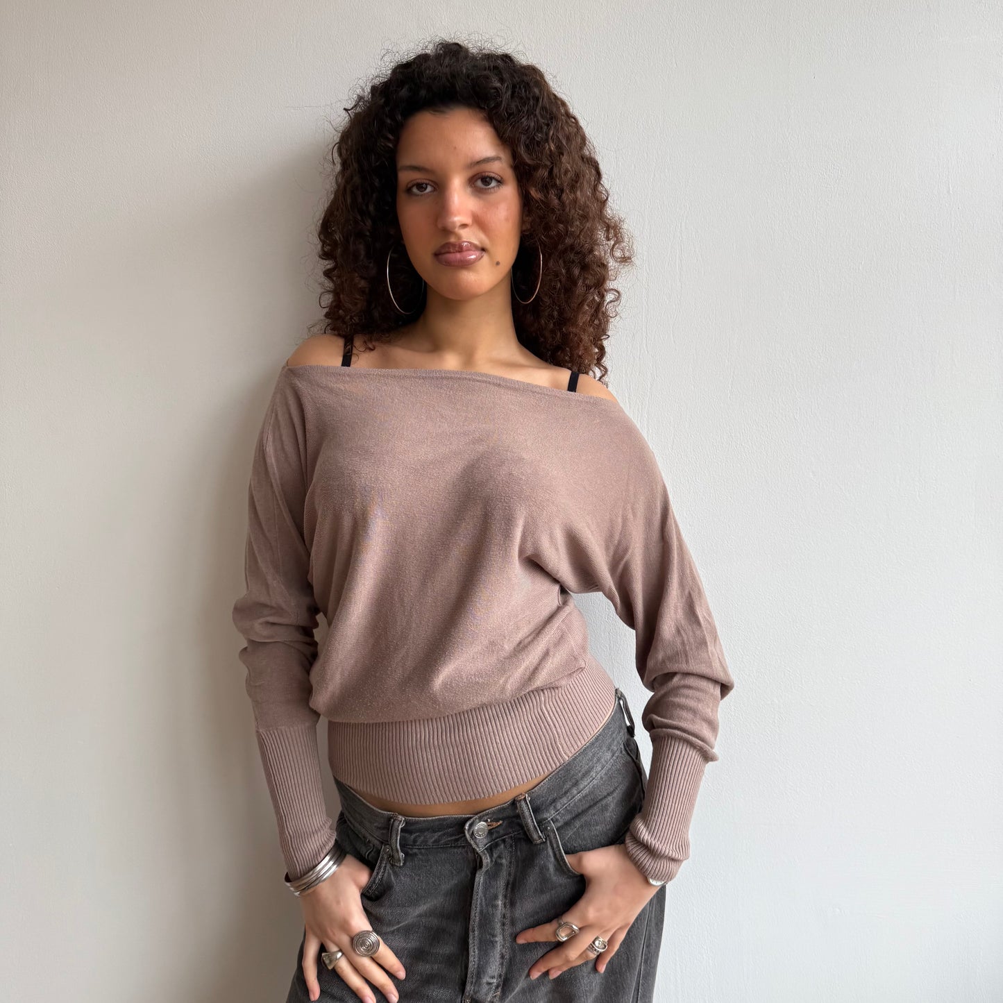 Beige slouchy knit jumper - Size S-M