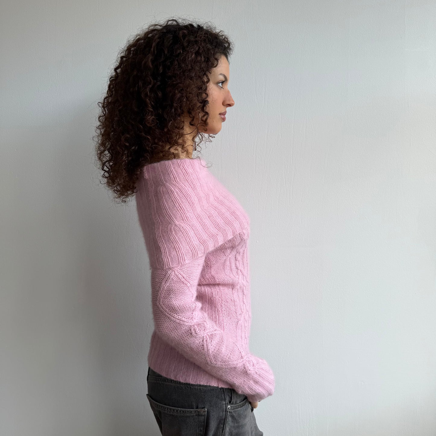 Pink knit Bardot jumper - Size S/M