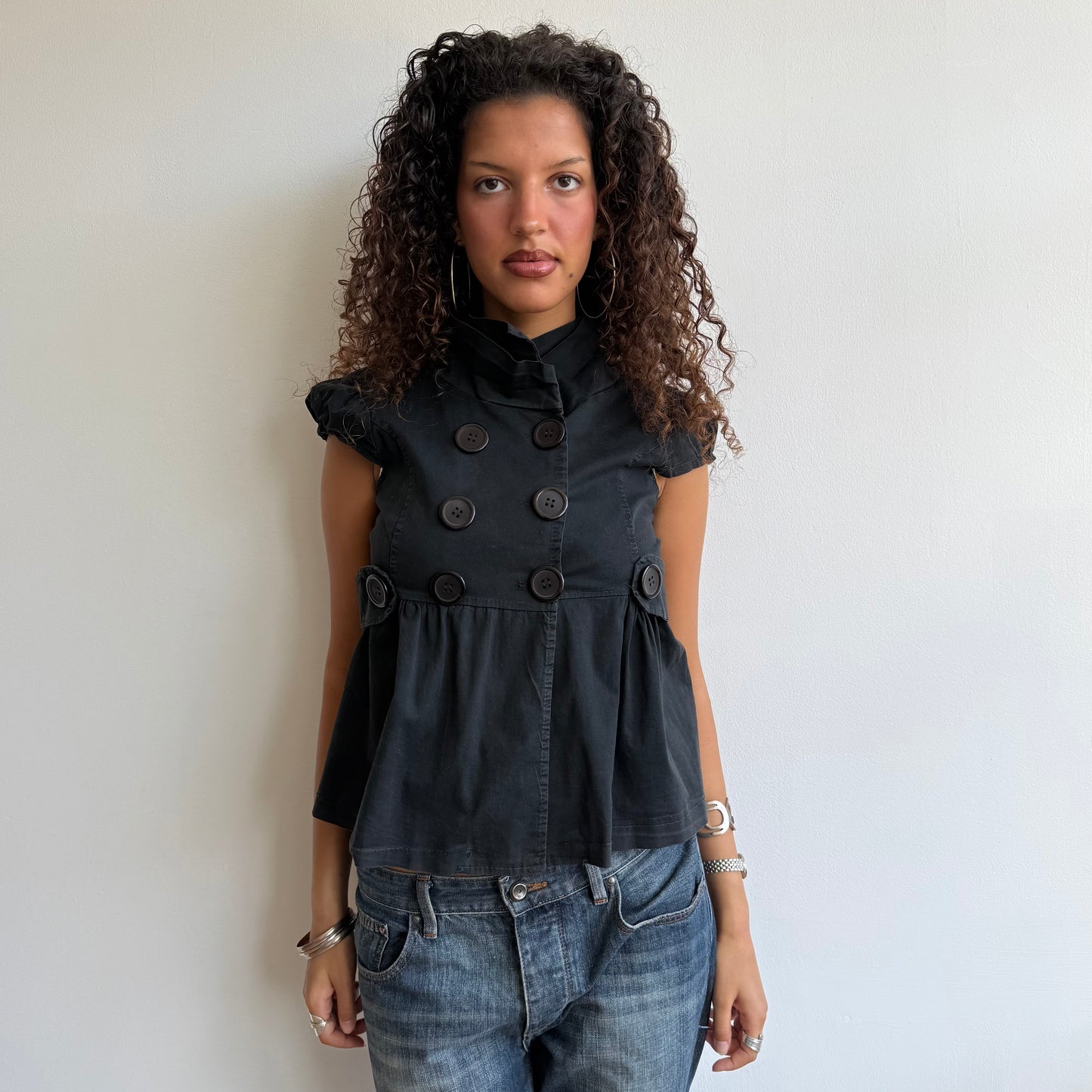 Black short sleeve peacoat - Size S