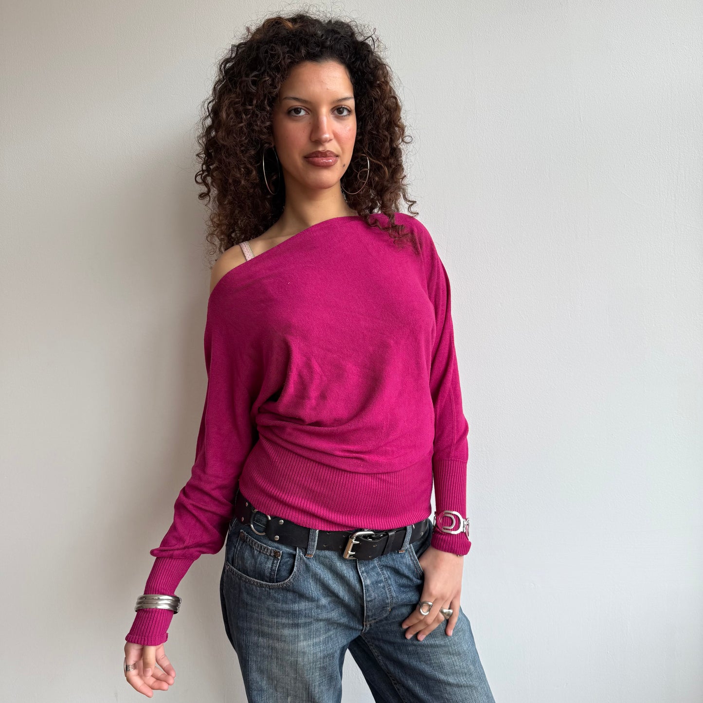 Fuschia slouchy knit jumper - Size M