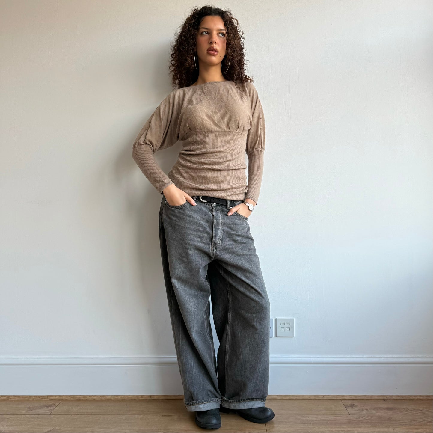 Beige wide sleeve knit - Size S