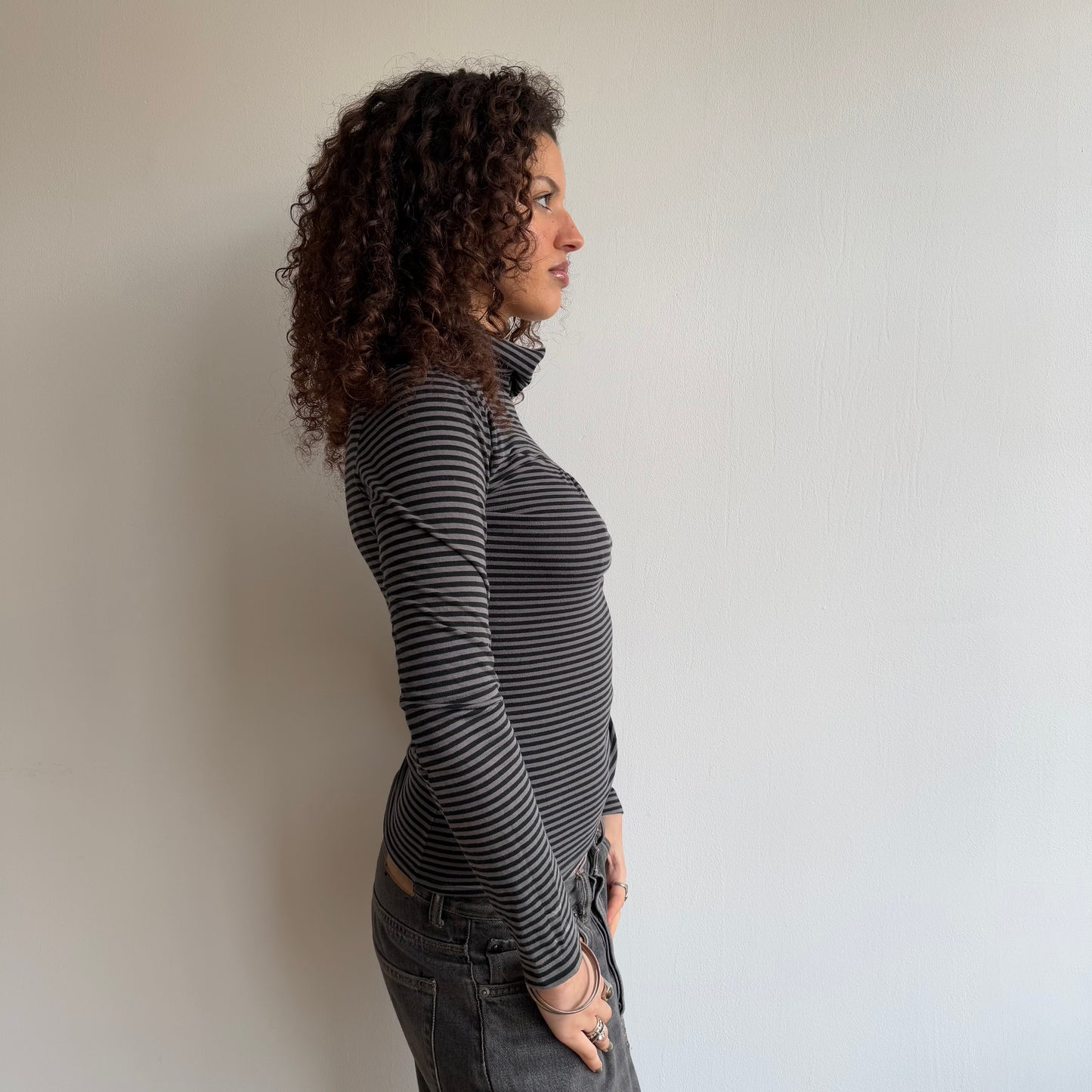 Grey stripe roll neck - Size S