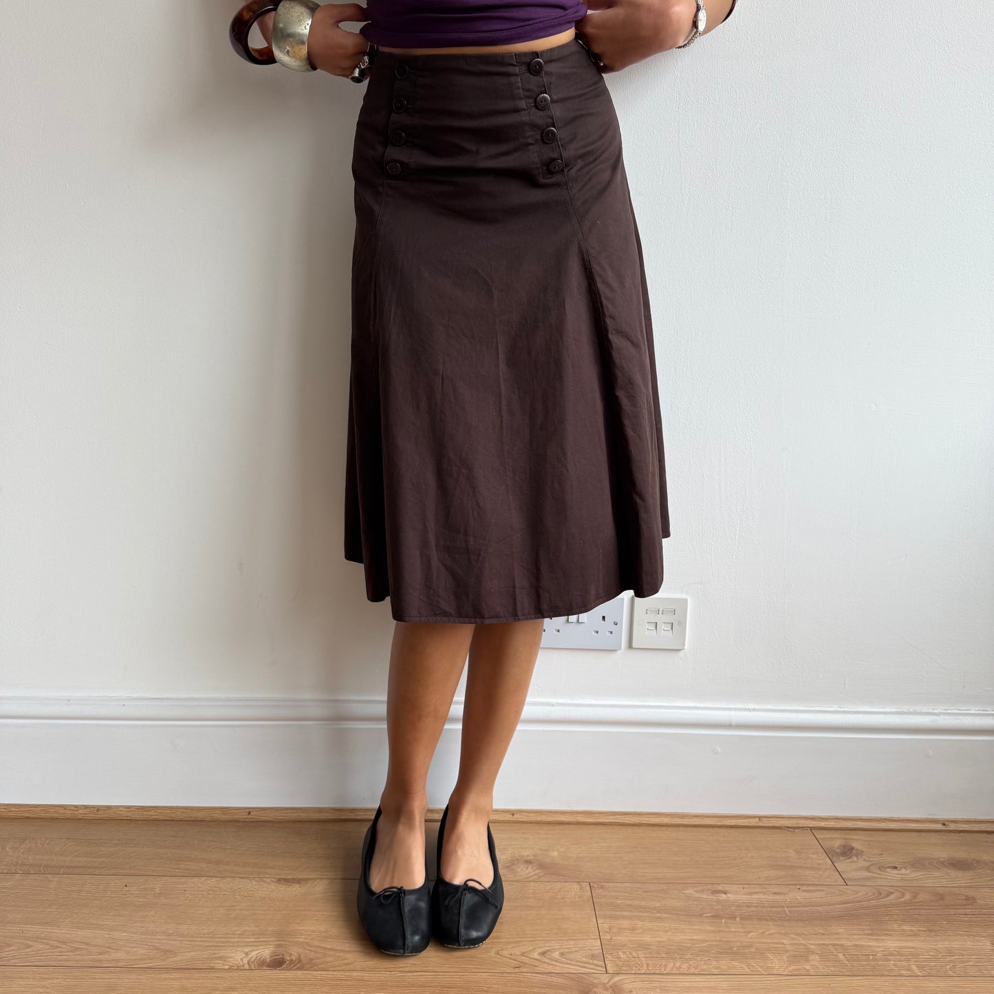 Brown button midi skirt - Size S