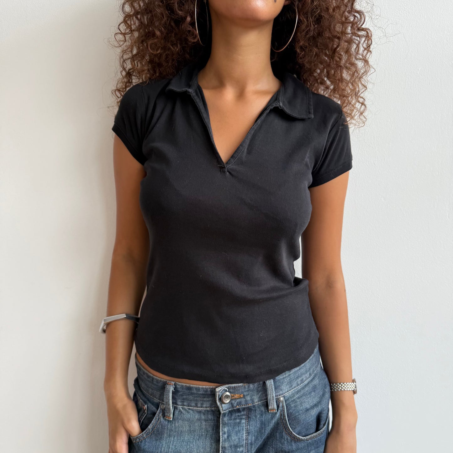 Black polo top - Size M