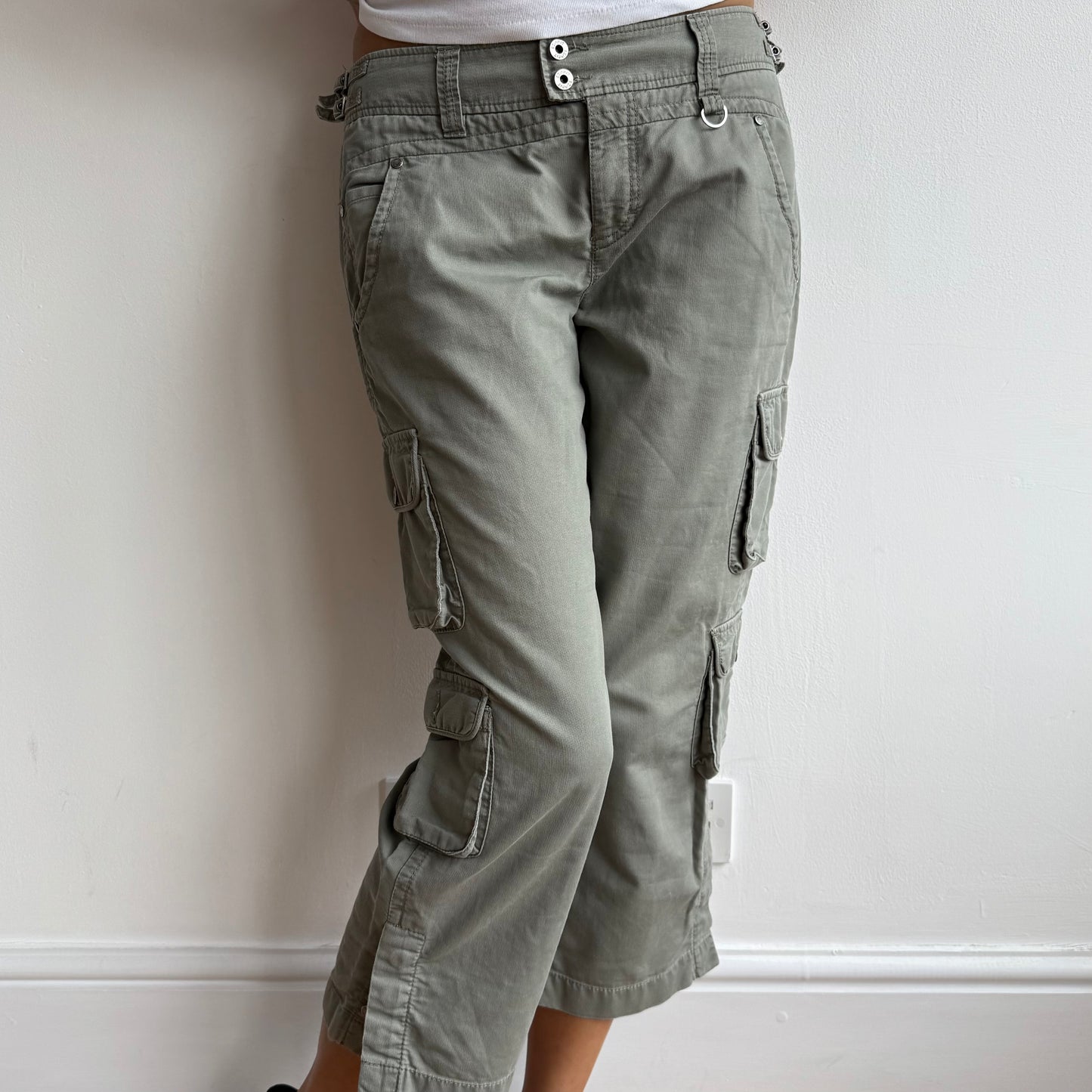 Khaki buckle capris - Size M