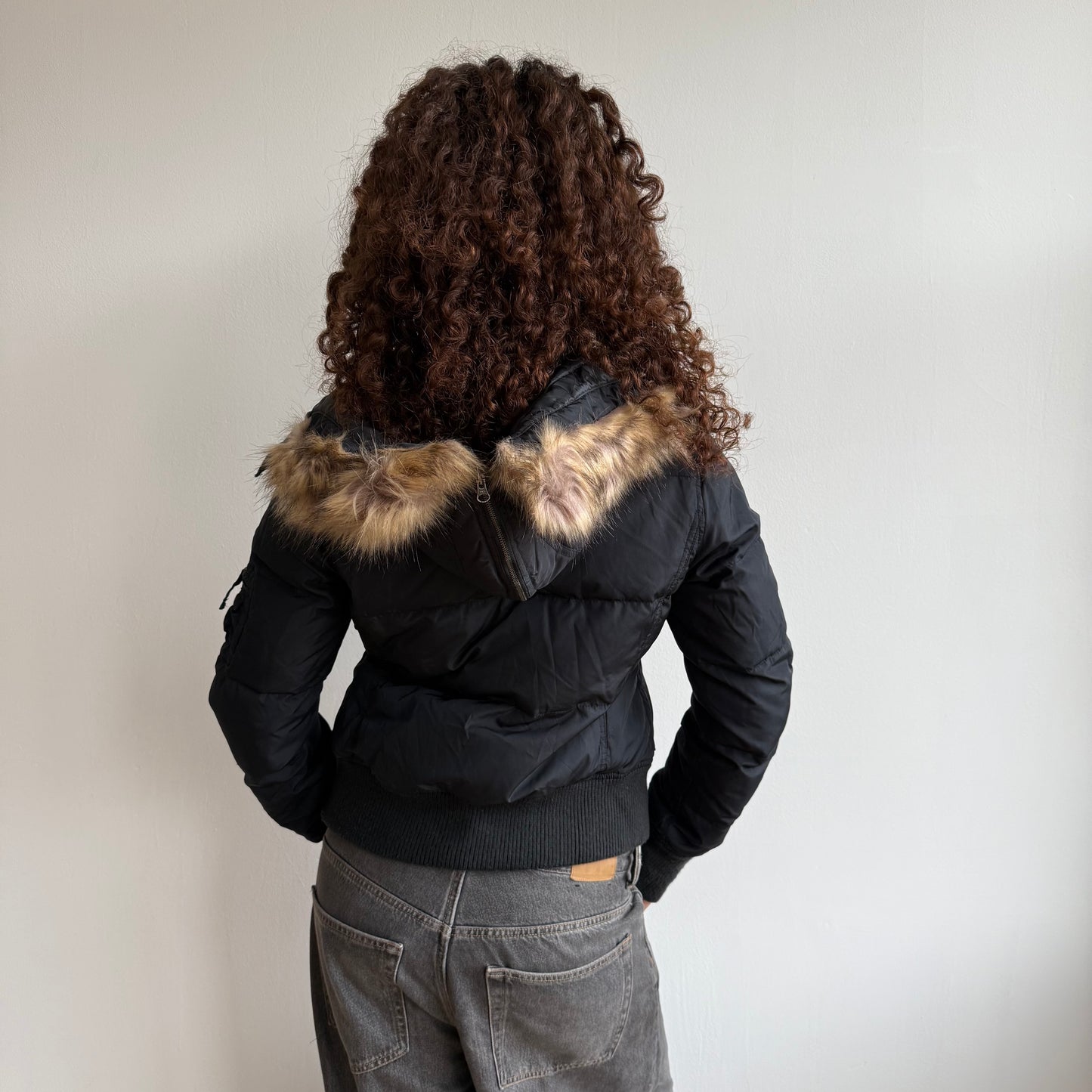Black fur hood bomber - Size S