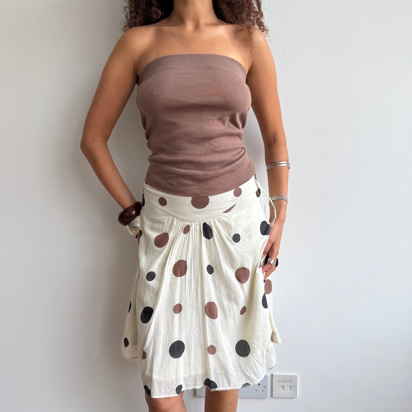 Cream polka dot midi skirt - Size S