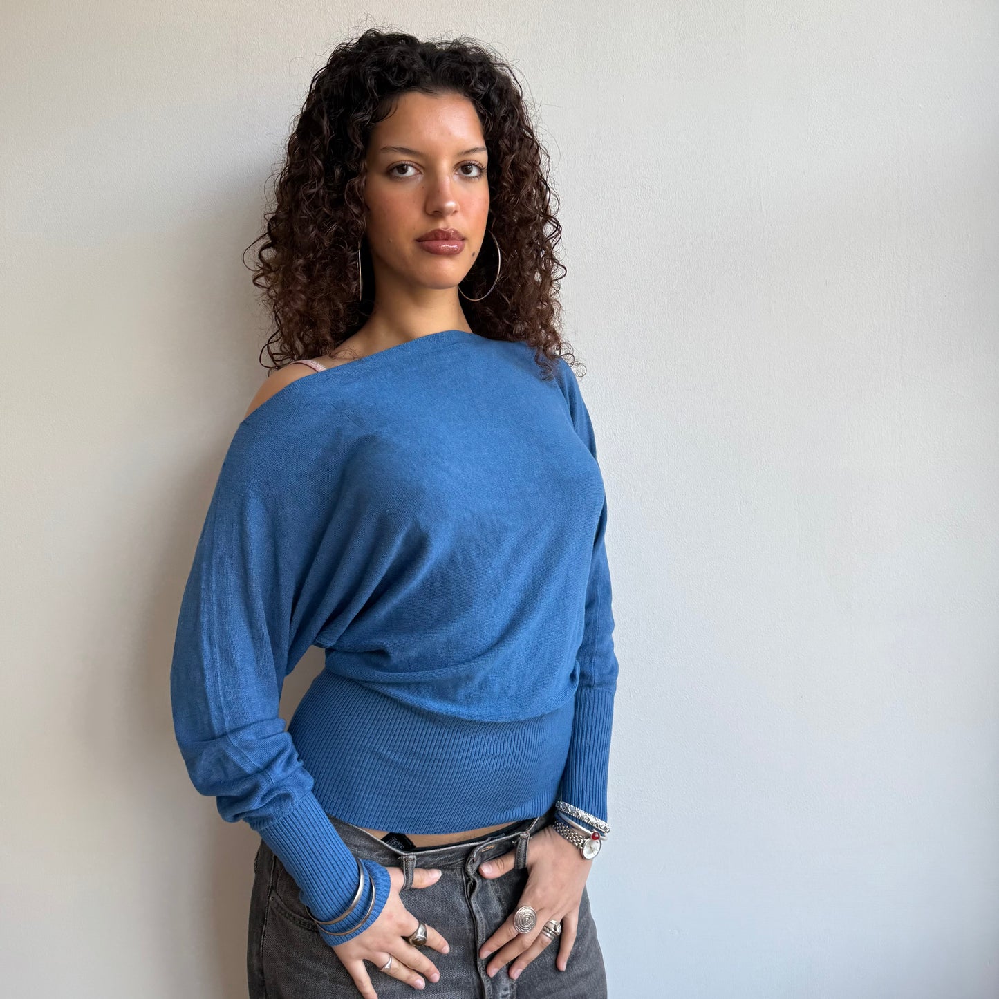 Blue slouchy knit jumper - Size S-M