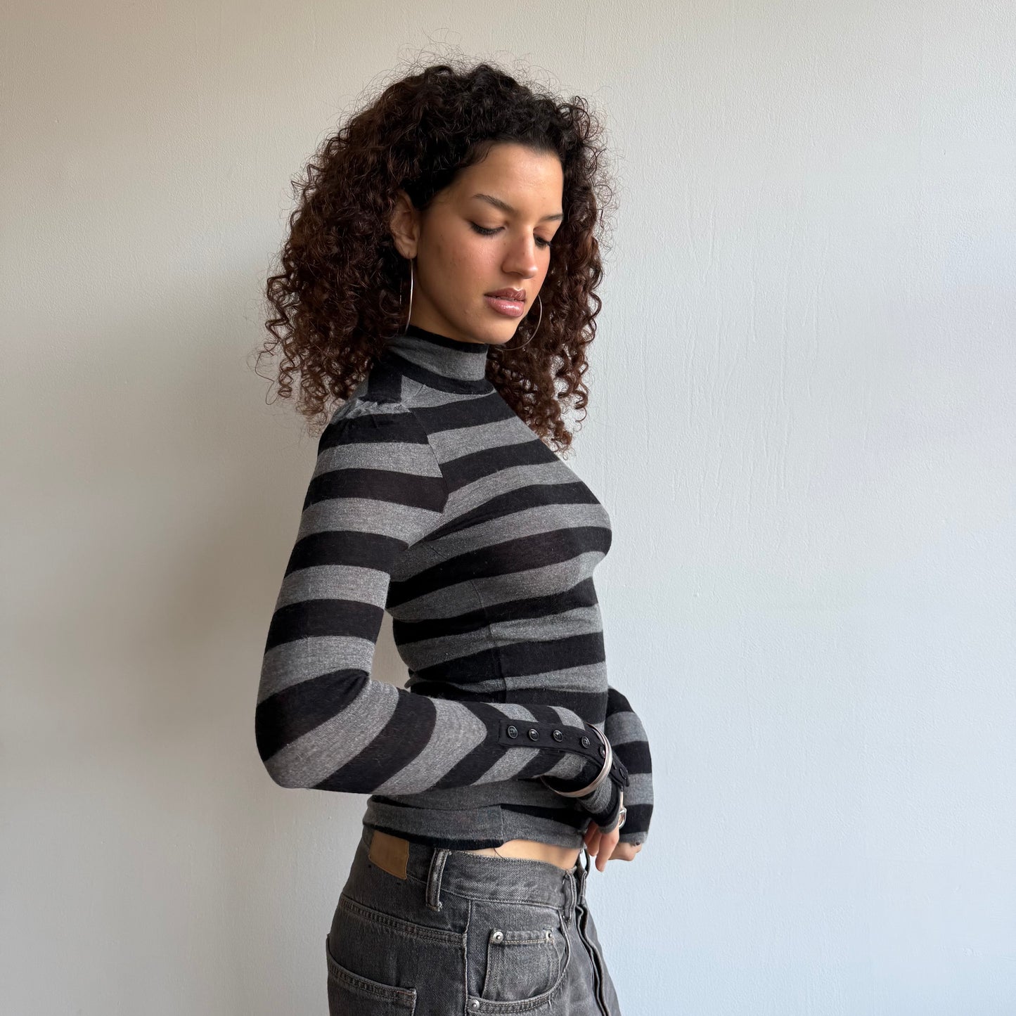 Striped button roll neck - Size S