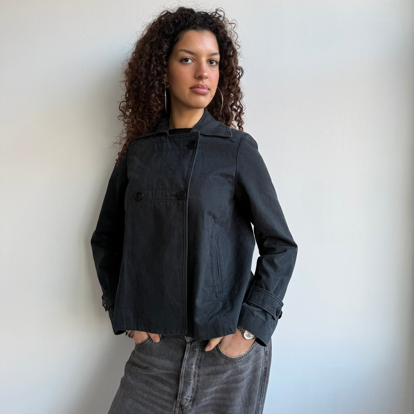 Black button peacoat - Size M