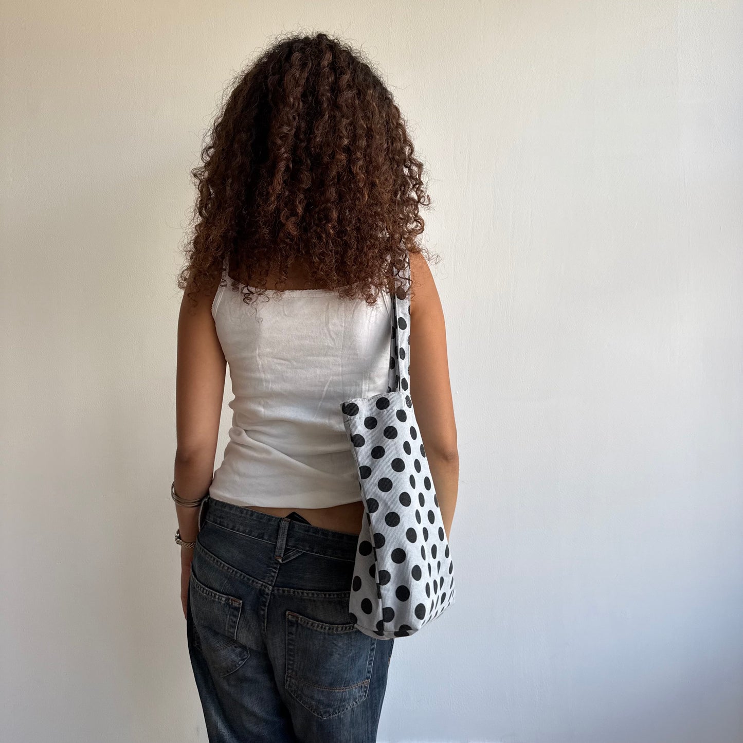 Blue polka dot tote bag