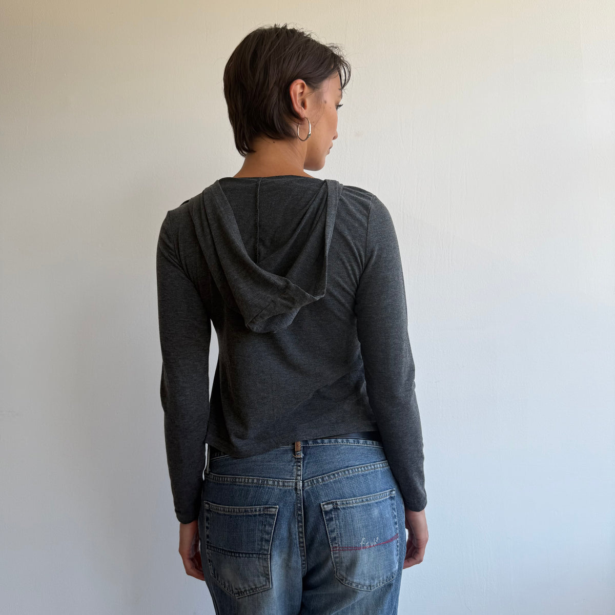 Charcoal hooded long sleeve top - Size S