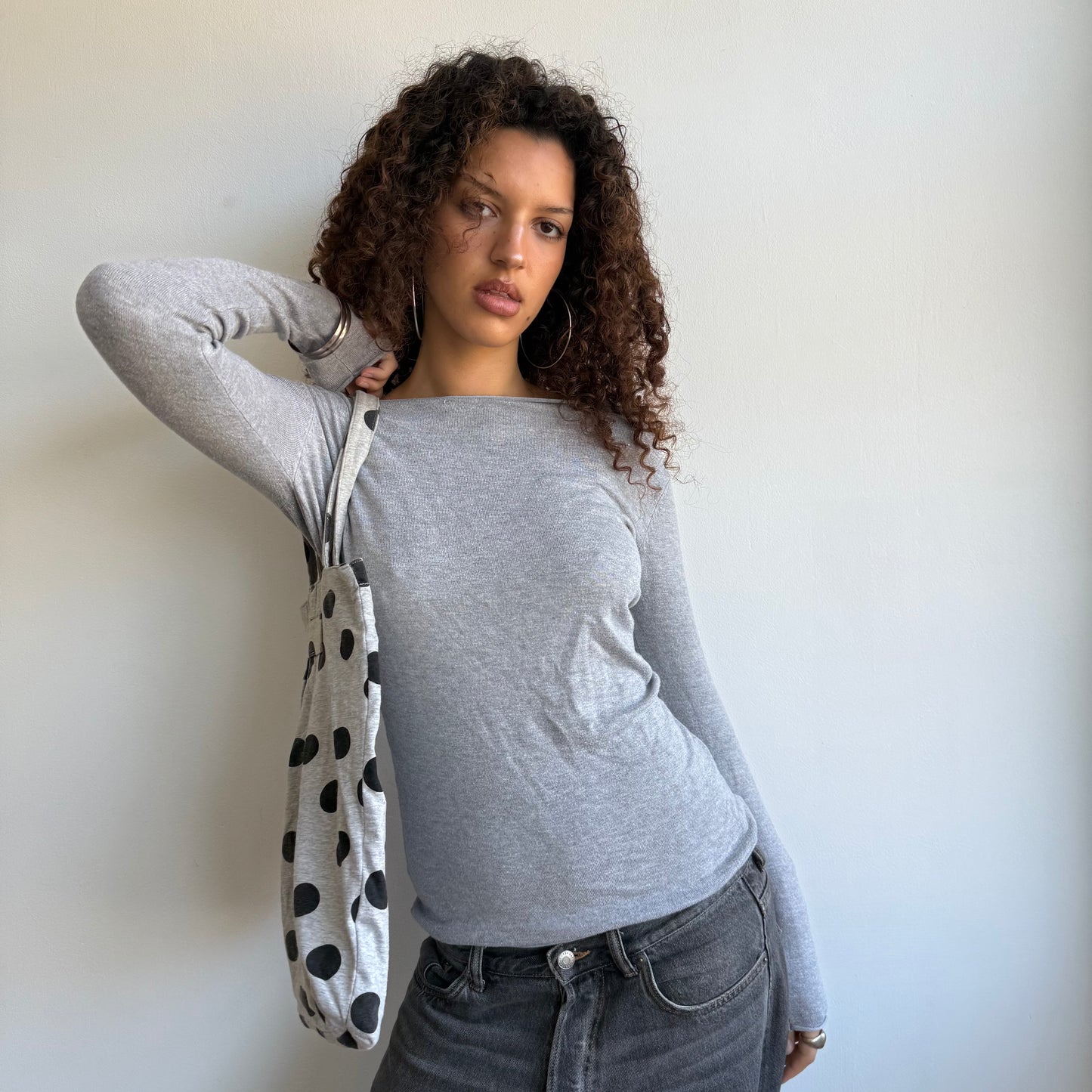 Grey polka dot tote bag