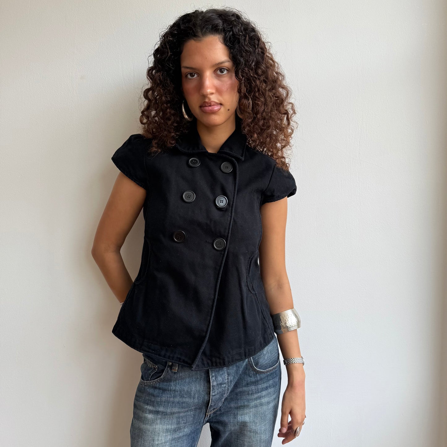Black short sleeve peacoat - Size S