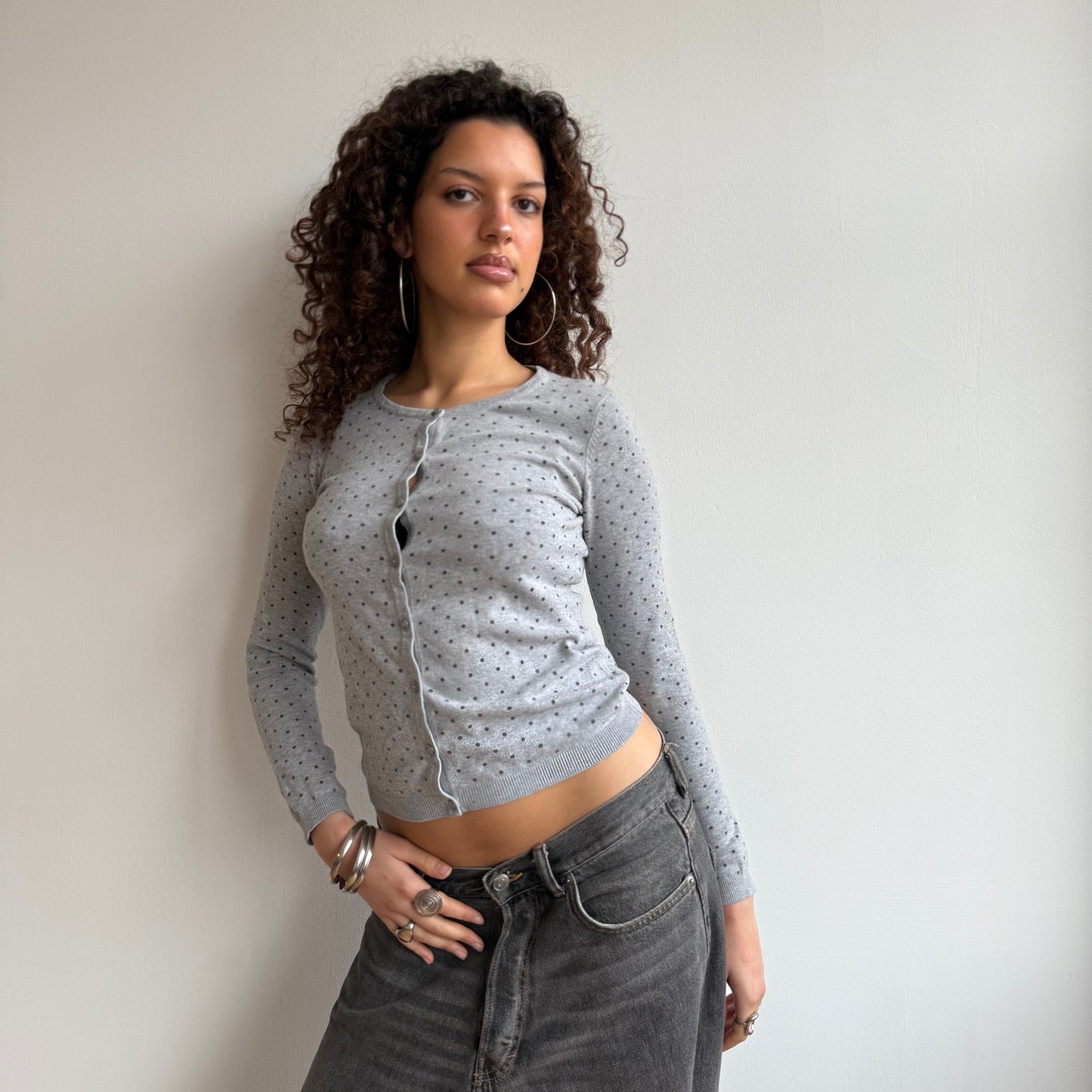 Grey polka dot cardi - Size S