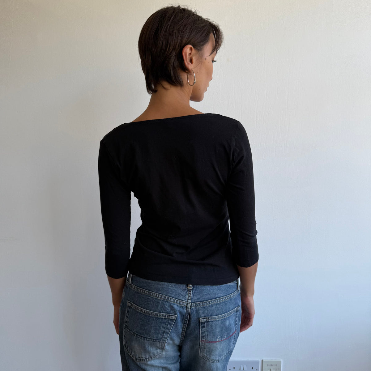 Black 3/4 sleeve lace top - Size S