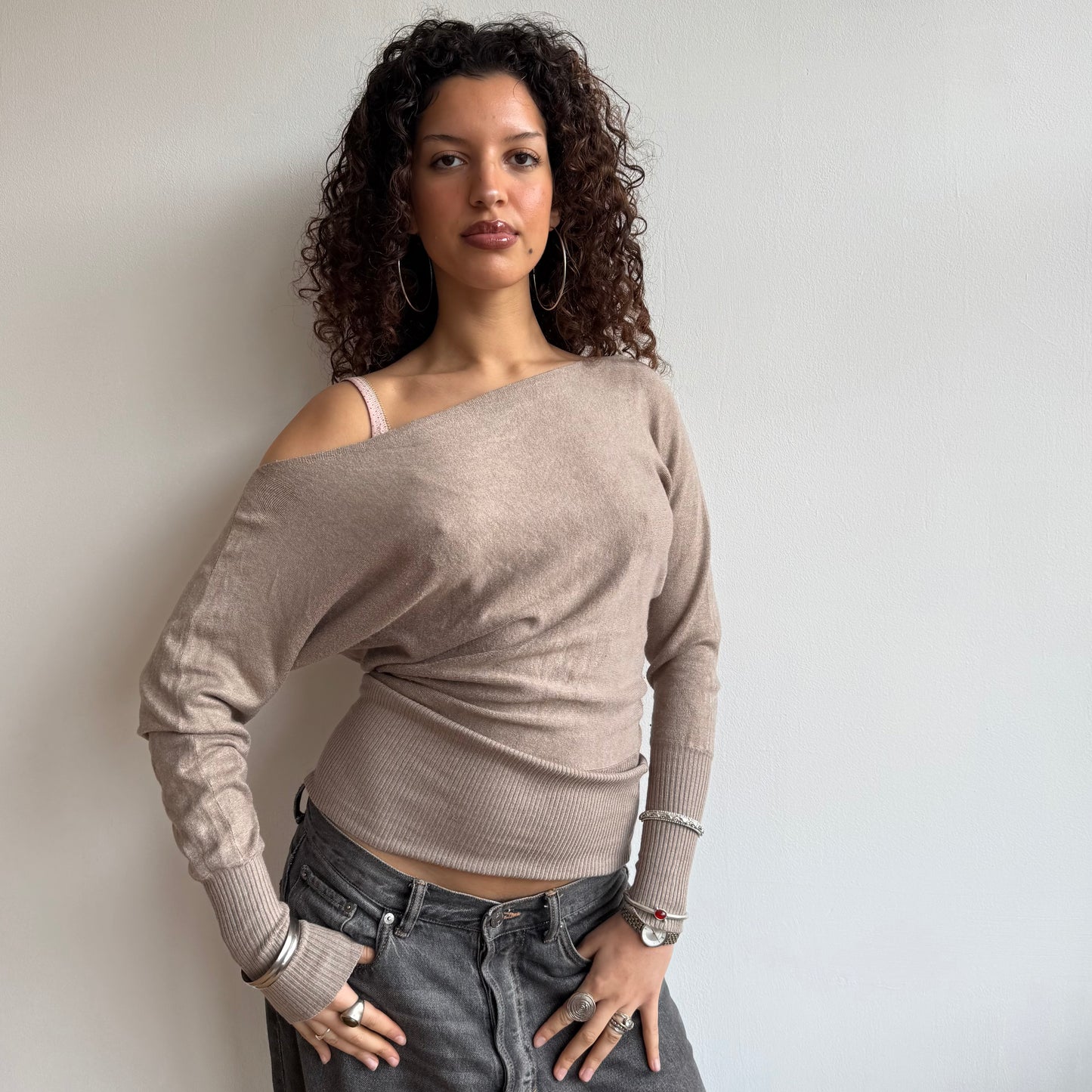 Beige slouchy knit jumper - Size S