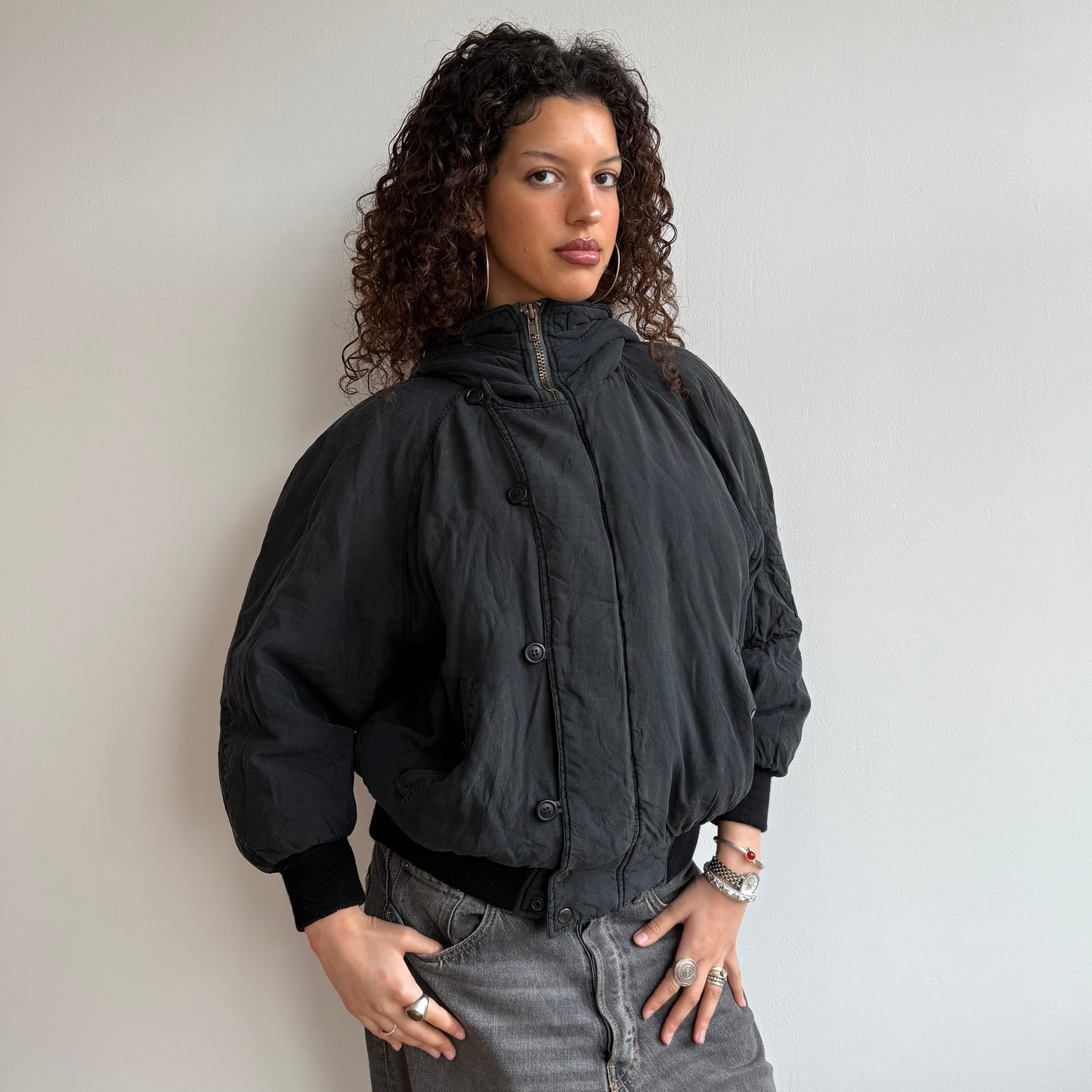 Black silk bomber jacket - Size M