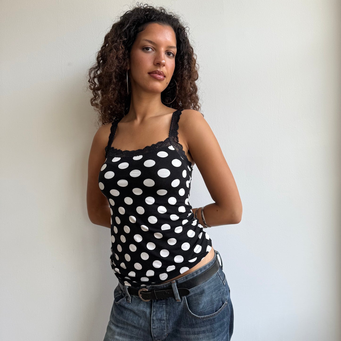 Black polka dot cami - Size S
