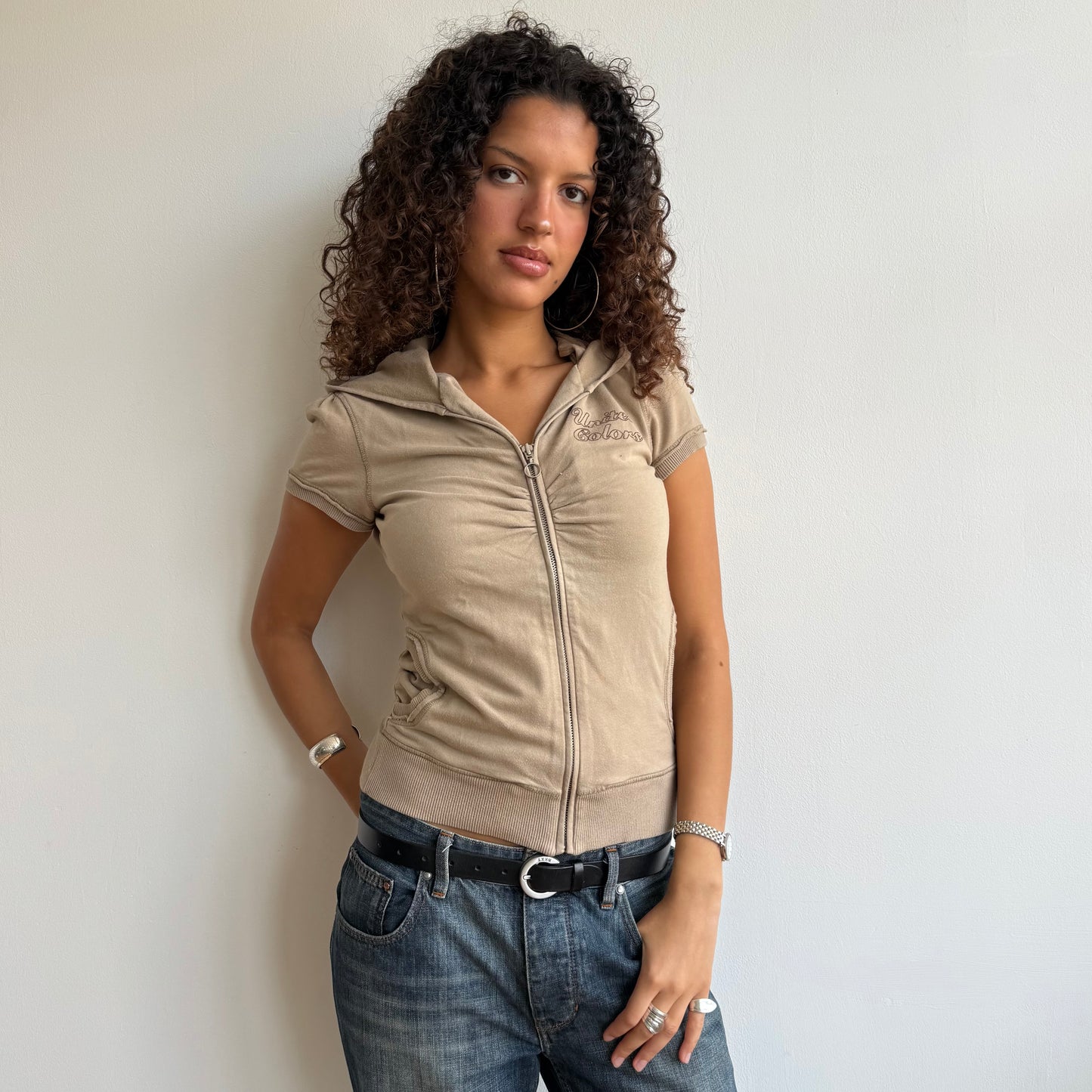Brown short sleeve hoodie - Size S
