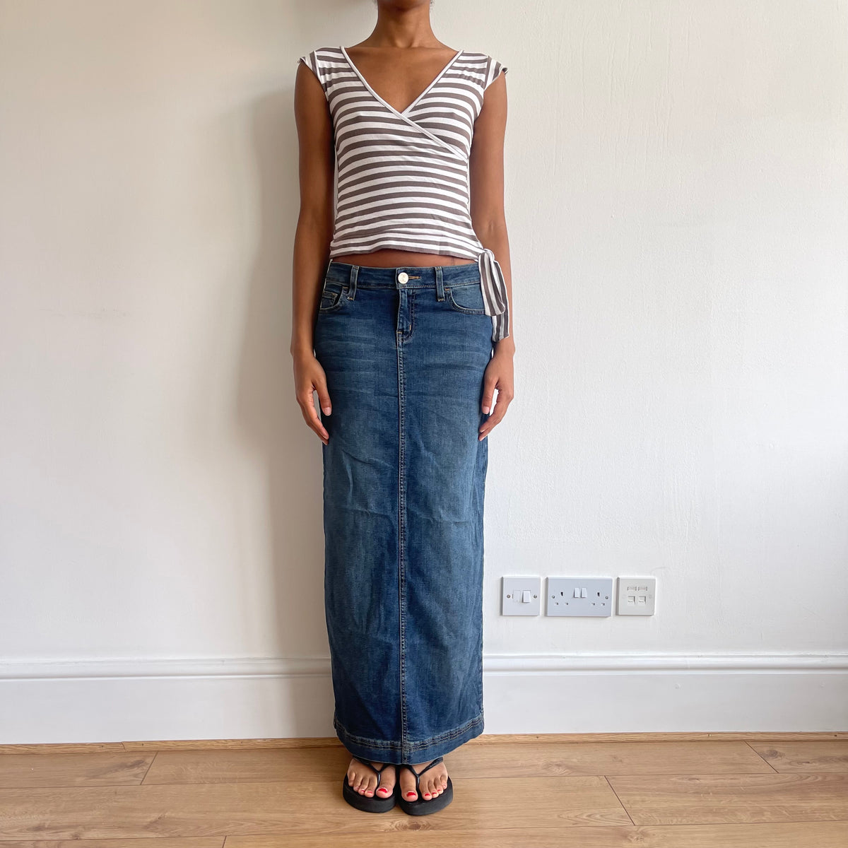 Brown and white stripe top - Size S