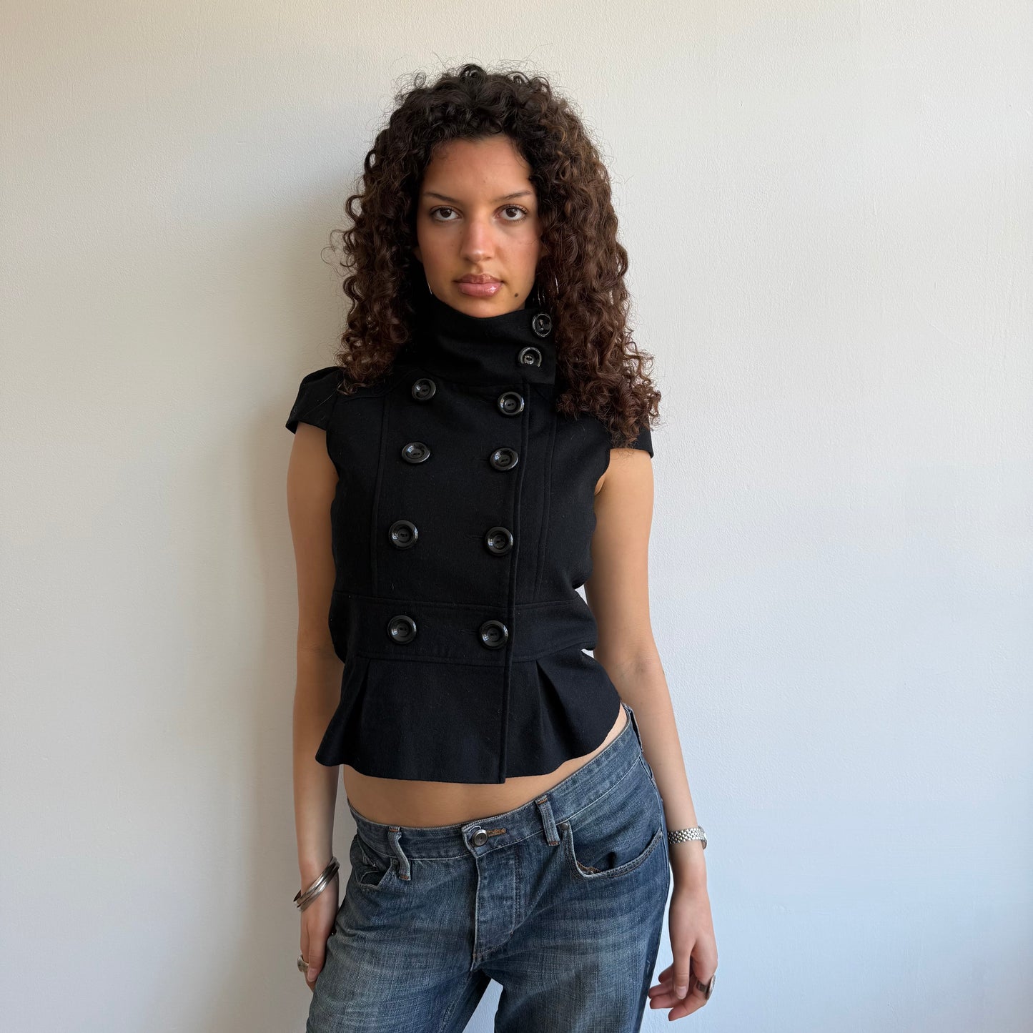 Black short sleeve peacoat - Size S/M