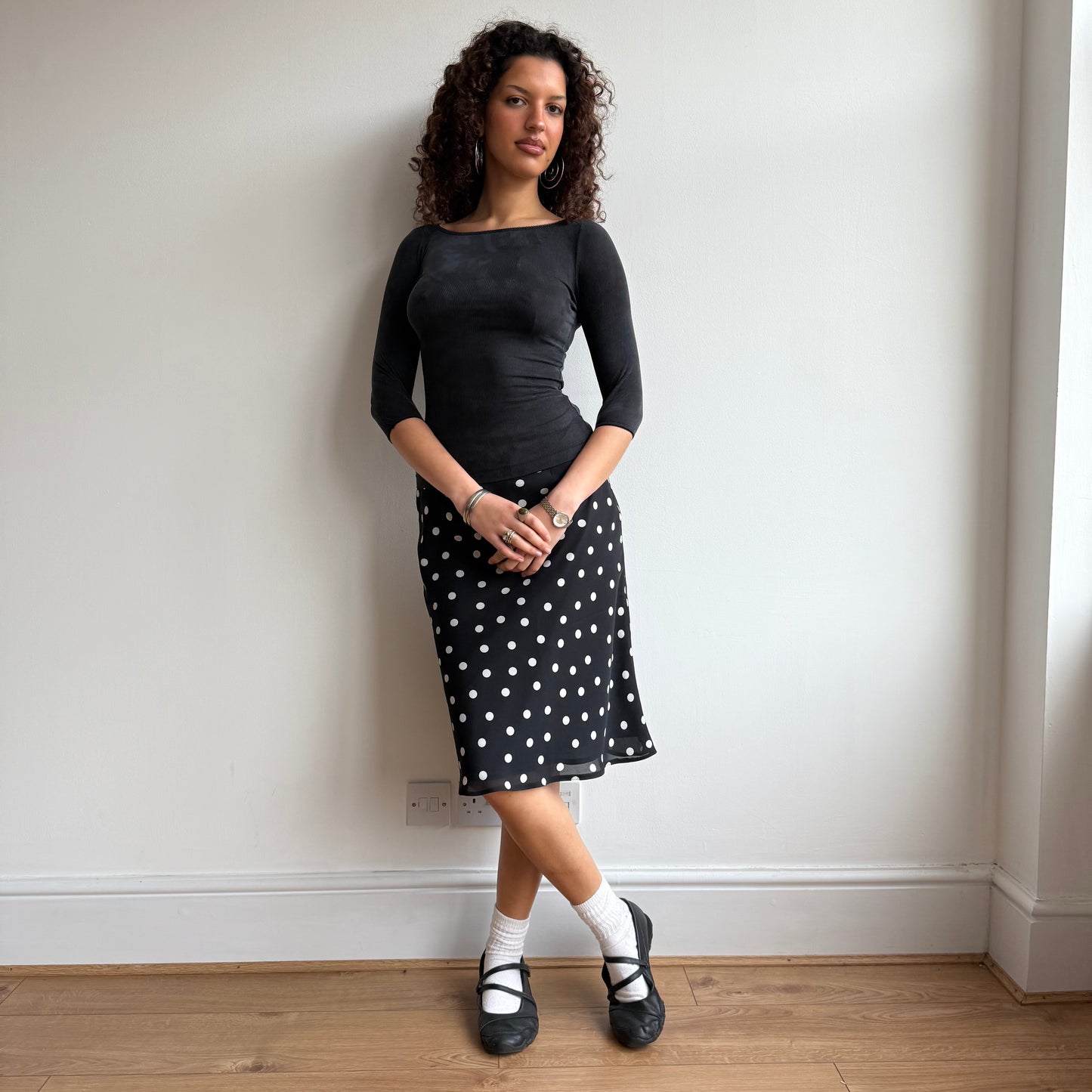 Black polka dot midi skirt - Size M