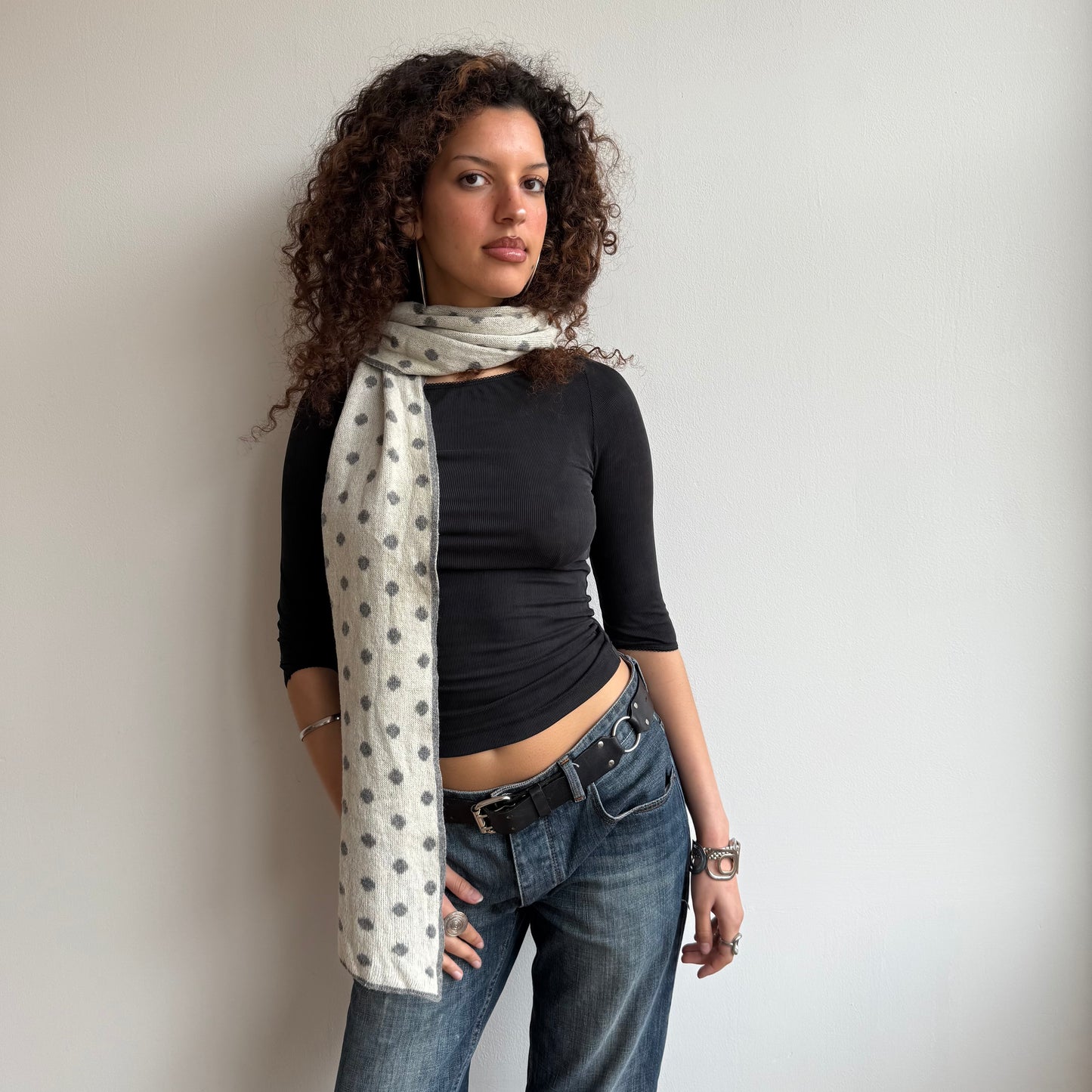 Polka dot reversible cashmere scarf