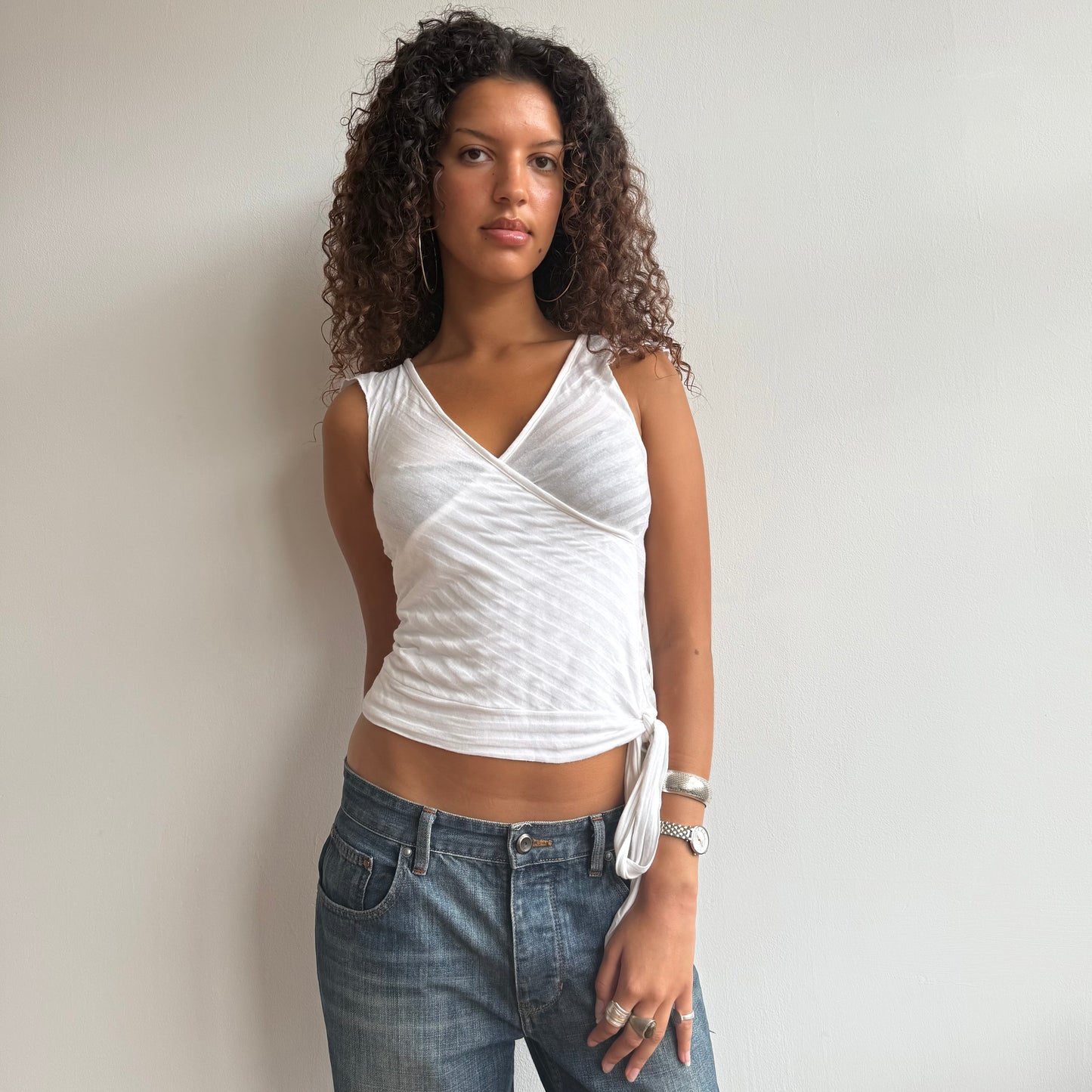White stripe wrap top - Size S