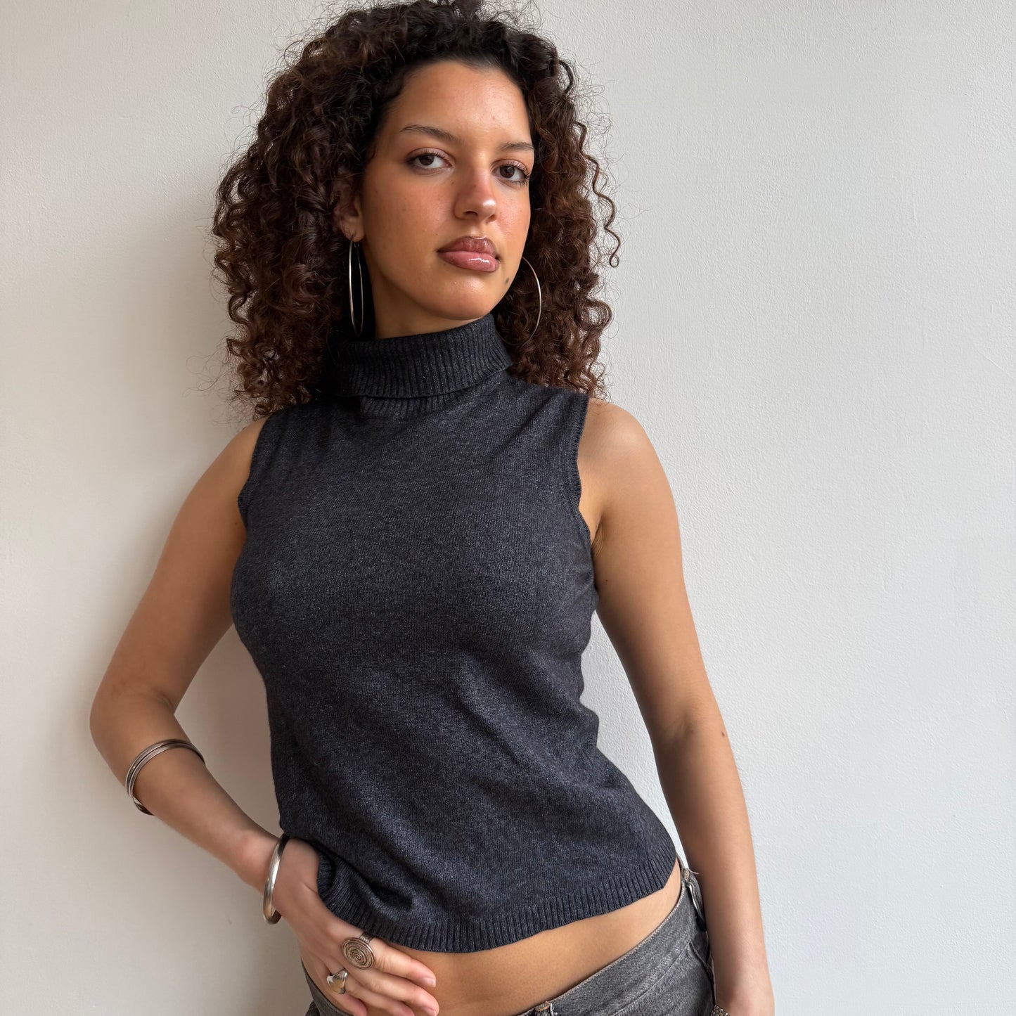 Grey sleeveless roll neck - Size S