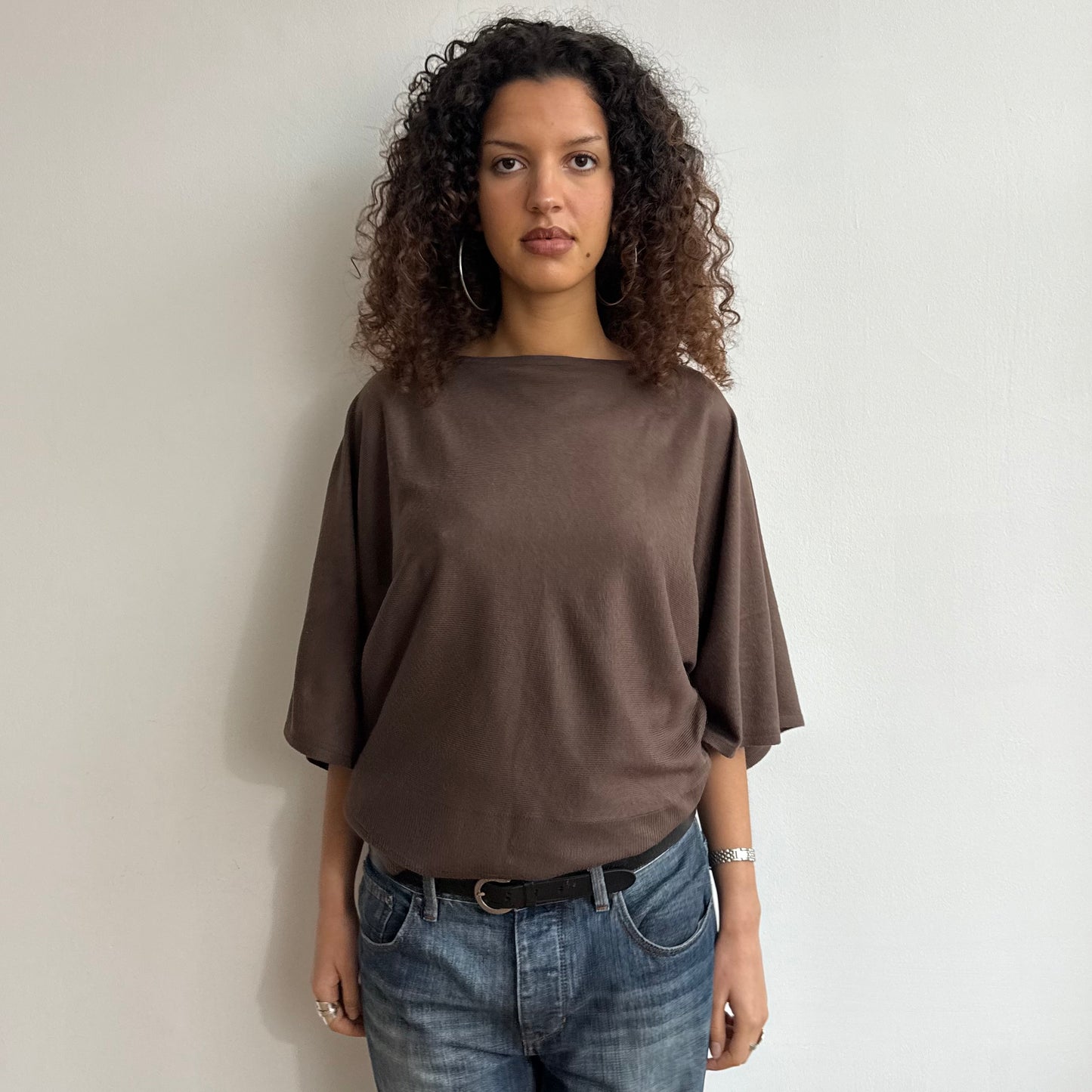 Brown slouchy 3/4 sleeve knit - Size XL